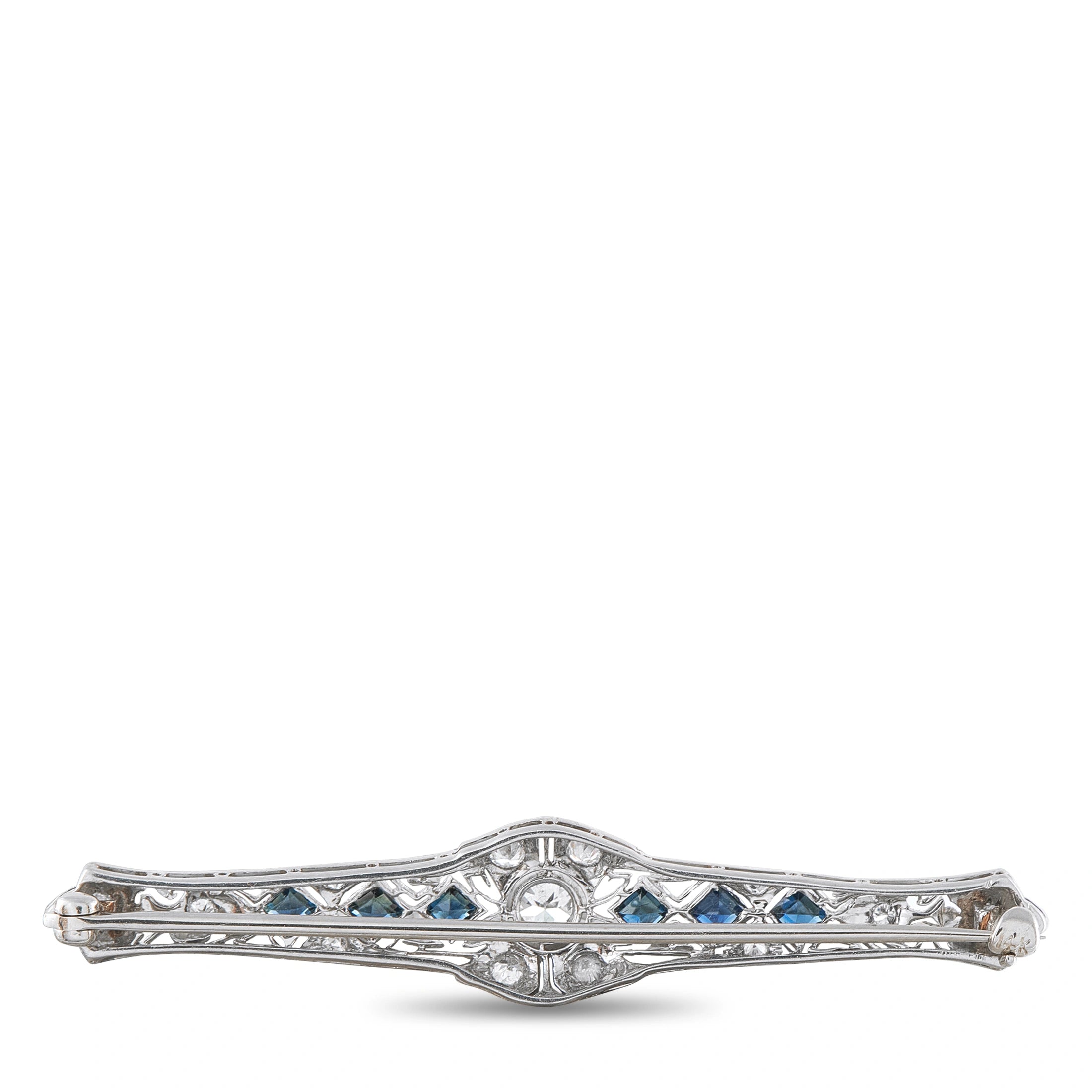 Platinum 0.90ct Diamond and Sapphire Brooch