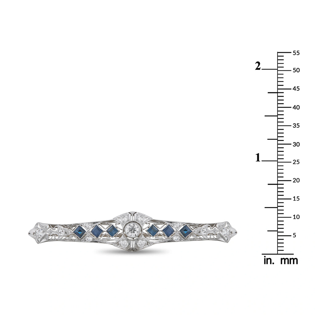 Platinum 0.90ct Diamond and Sapphire Brooch