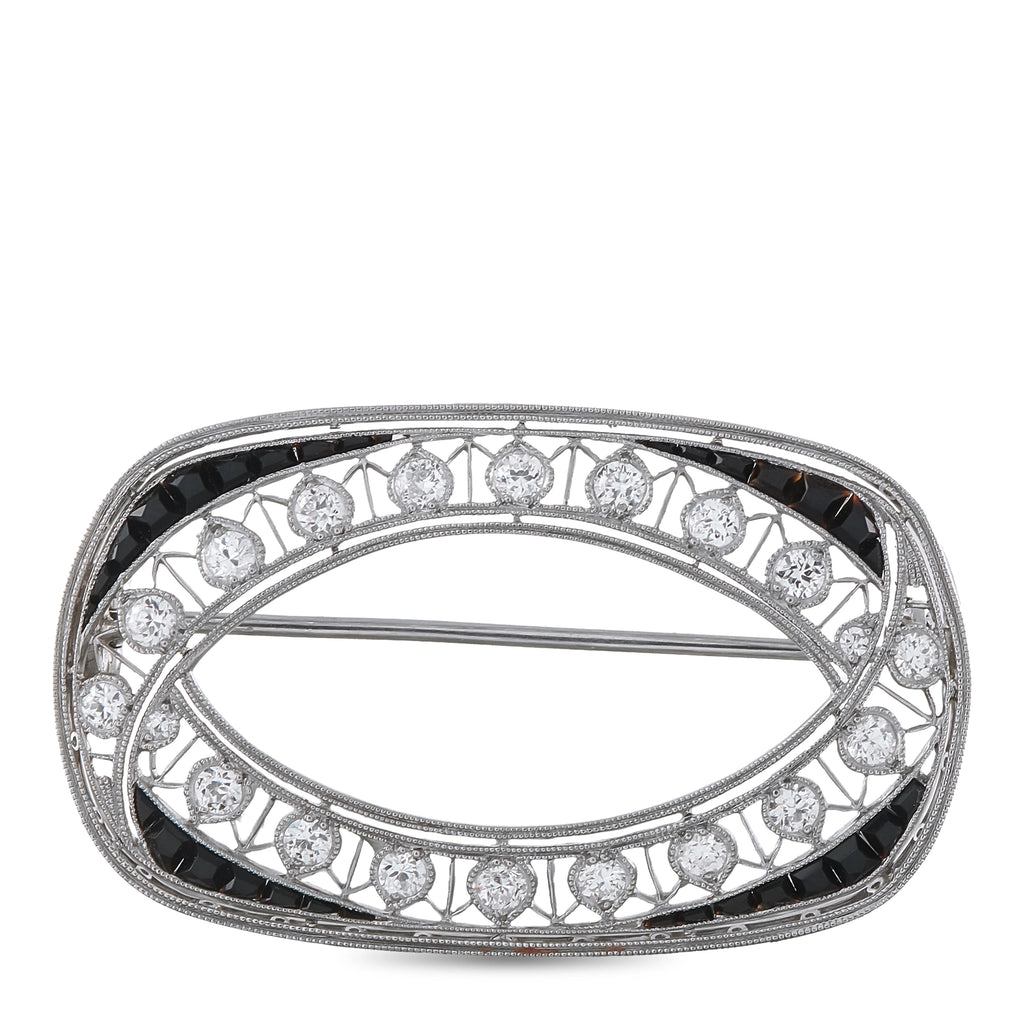 Platinum 0.80ct Diamond and Sapphire Brooch