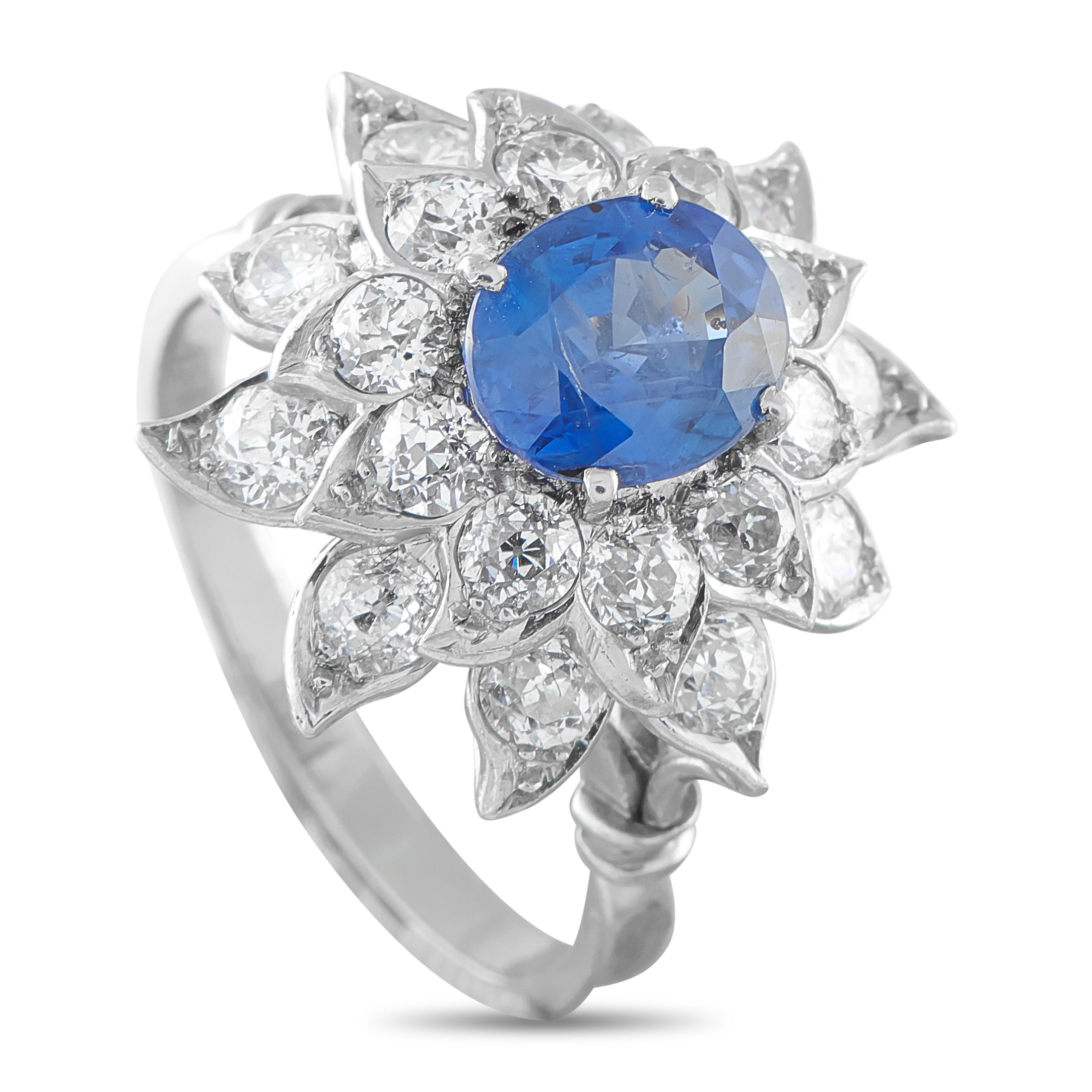 Platinum 2.25ct Diamond and Ceylon Sapphire Flower Ring