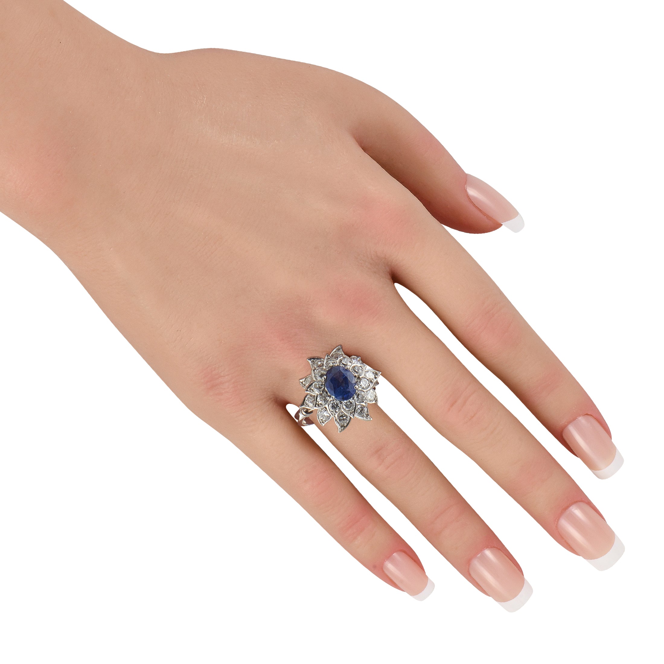 Platinum 2.25ct Diamond and Ceylon Sapphire Flower Ring