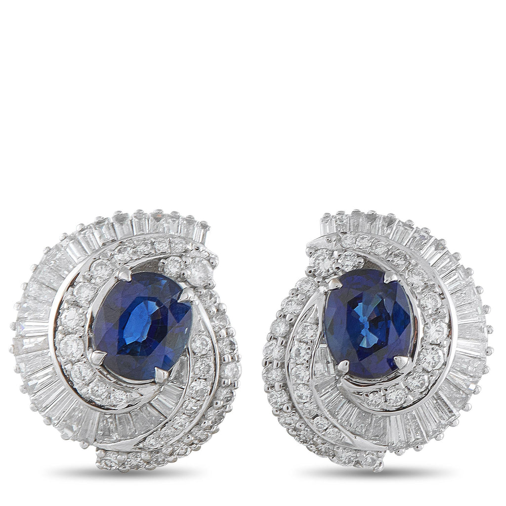 Exclusive Platinum 1.50ct Diamond and Sapphire Earrings MF32-102025 – Rich color and a swirl of brilliance mark these Exclusi
