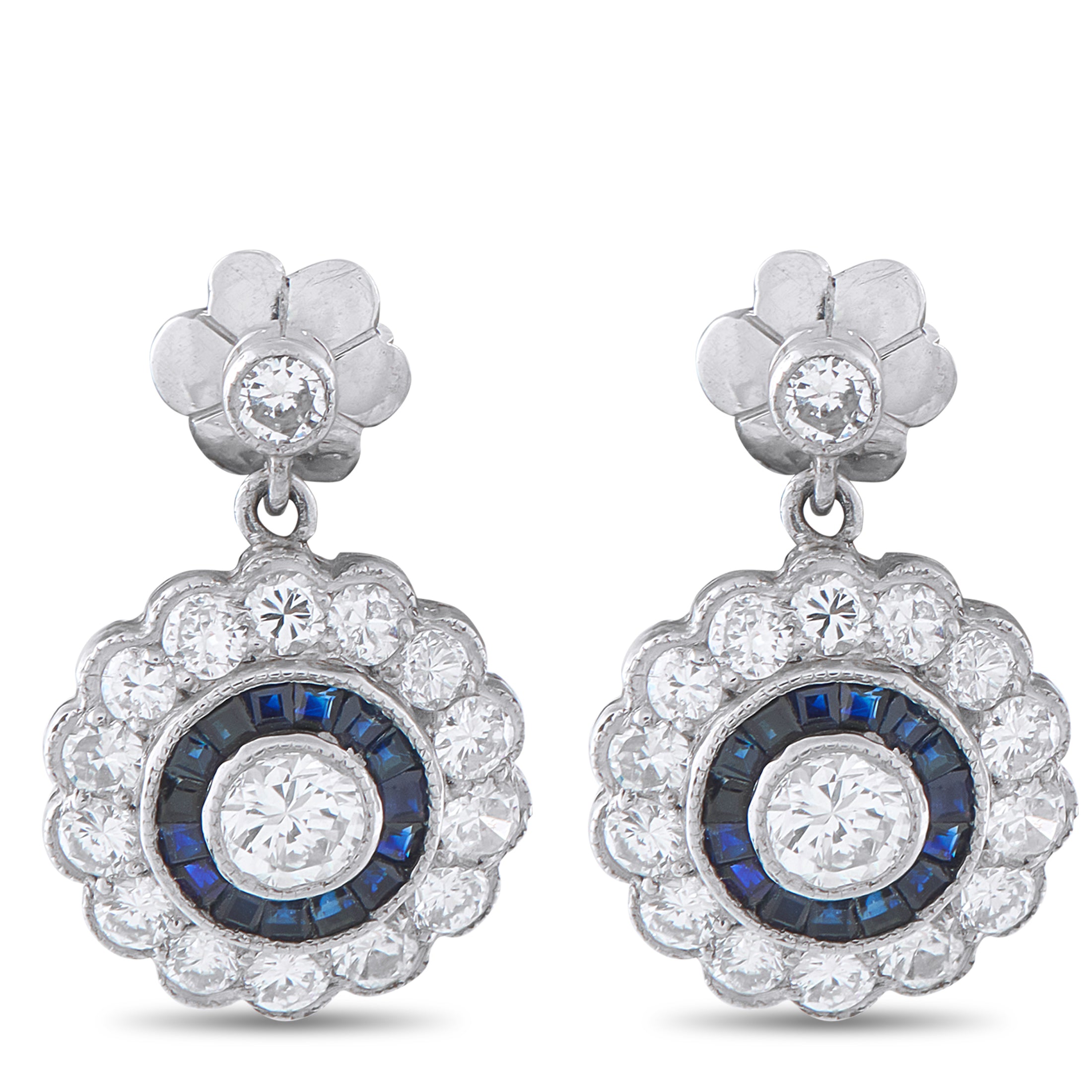 Platinum 1.66ct Diamond and Sapphire Earrings