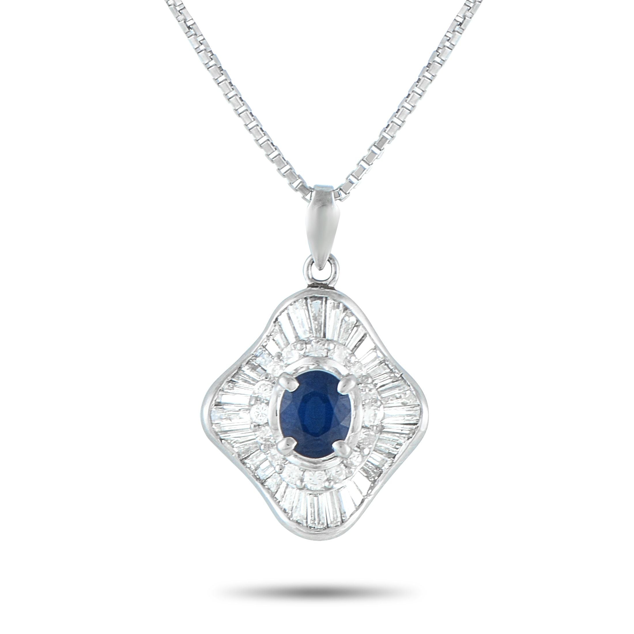 Exclusive Platinum 1.15ct Diamond and Sapphire Pendant Necklace MF35-082125 – Sparkling Diamonds with a total weight of 1