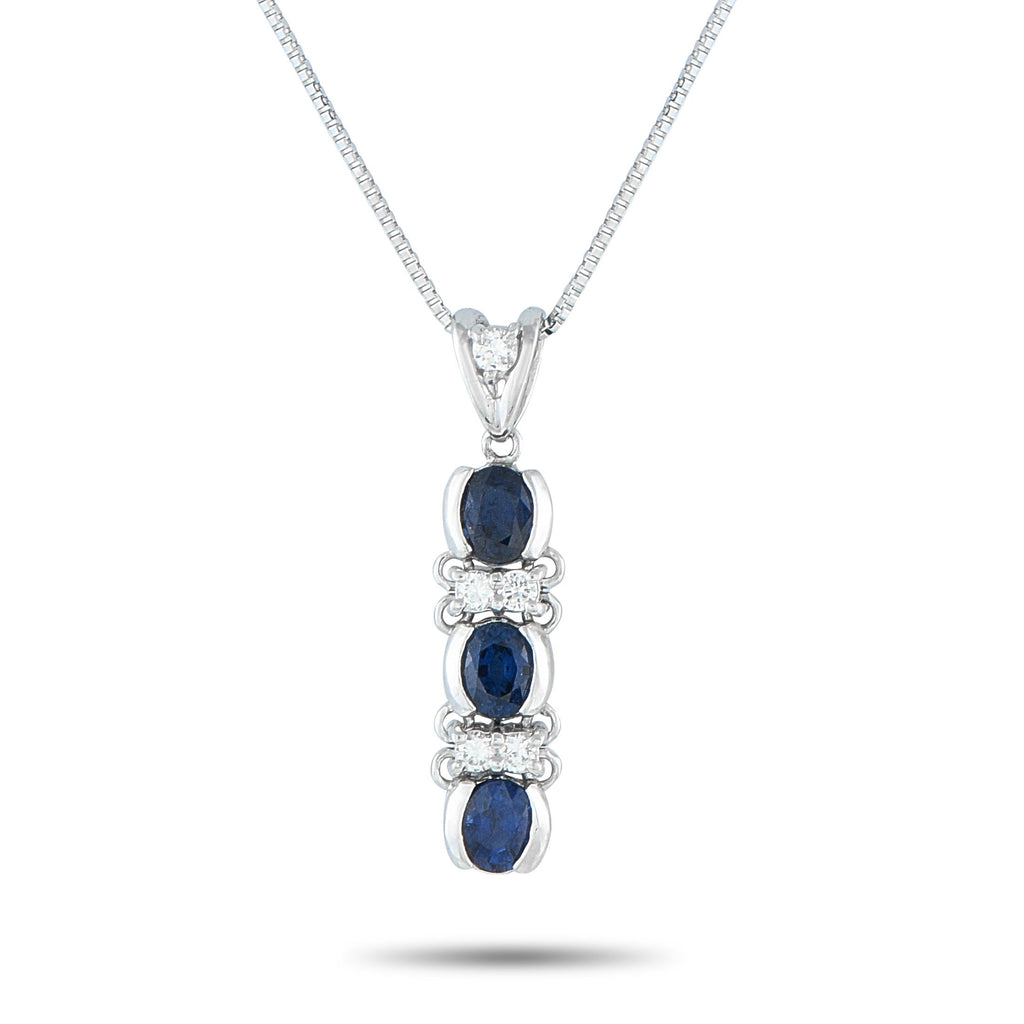 Exclusive Platinum 0.14ct Diamond and Sapphire Necklace MF40-082125 – A trio of Sapphires totaling 0