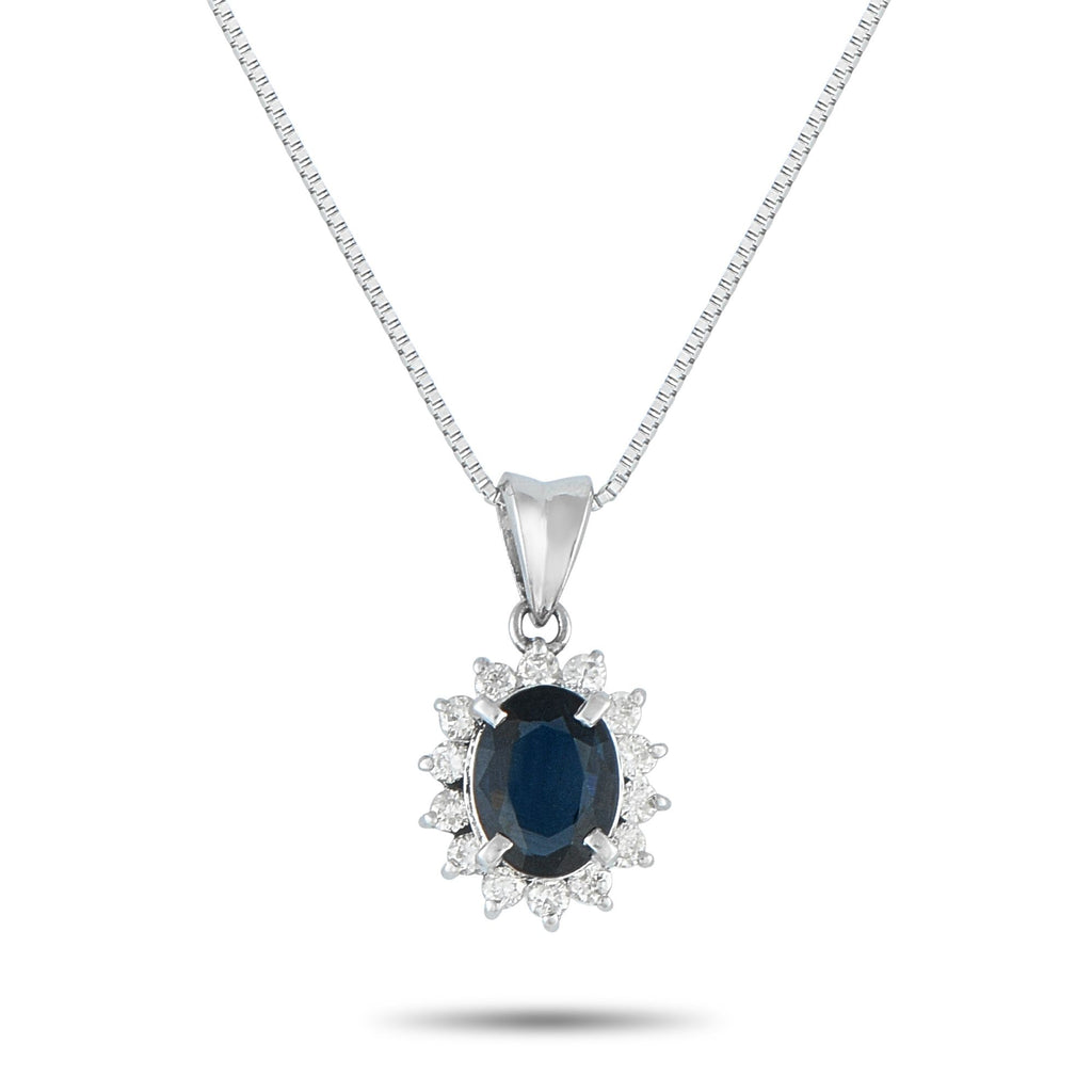 Exclusive Platinum 0.30ct Diamond and Sapphire Pendant Necklace MF12-082225 – This luxury necklace will always make a subtle 