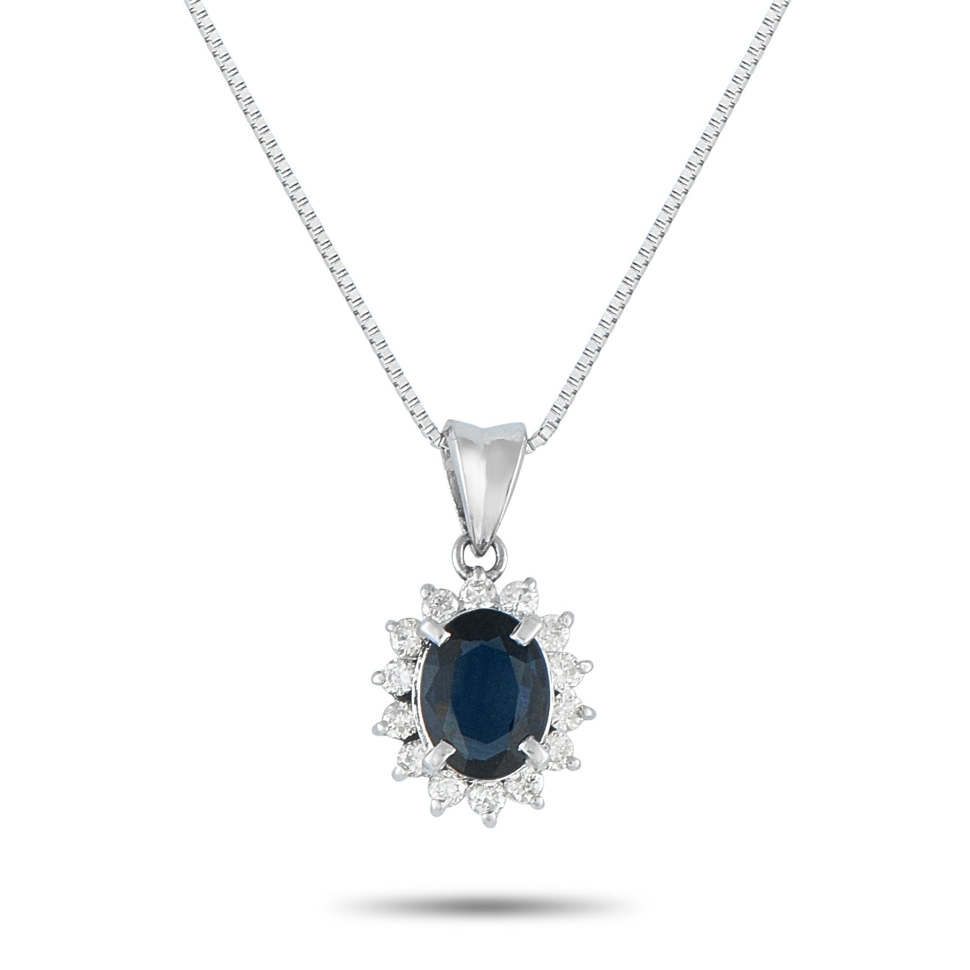 Exclusive Platinum 0.30ct Diamond and Sapphire Pendant Necklace MF12-082225 – This luxury necklace will always make a subtle 