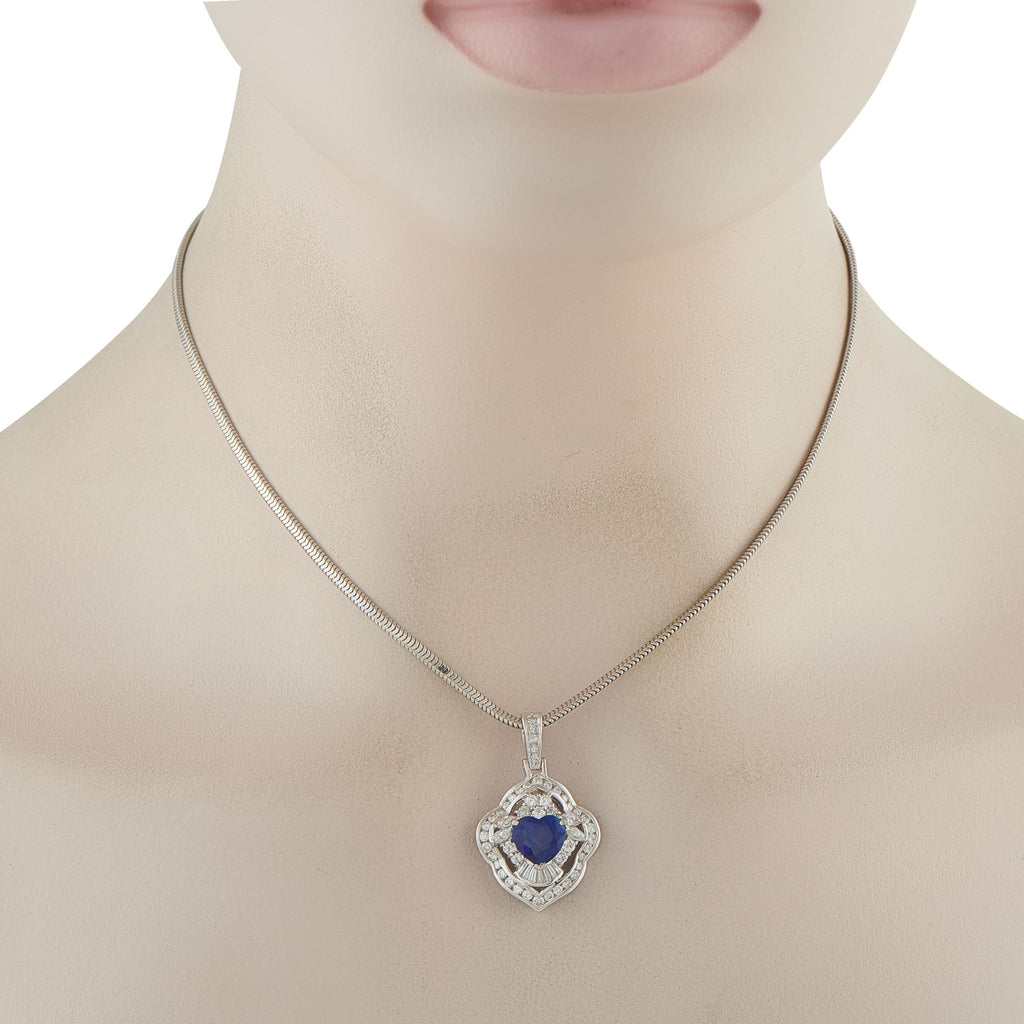 Exclusive Platinum 1.35ct Diamond and Sapphire Pendant Necklace