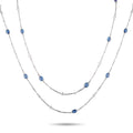 Platinum chain necklace with oval blue sapphires and small diamond accents