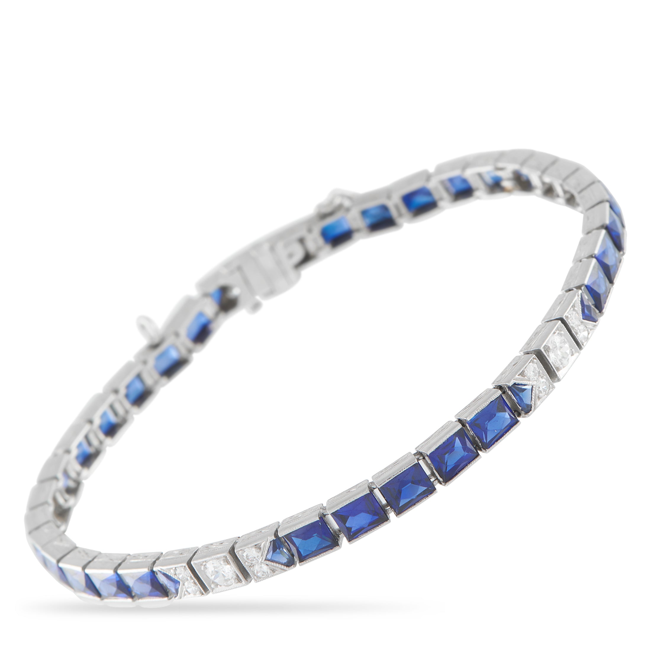 Platinum 1.0ct Diamond and Sapphire Line Bracelet