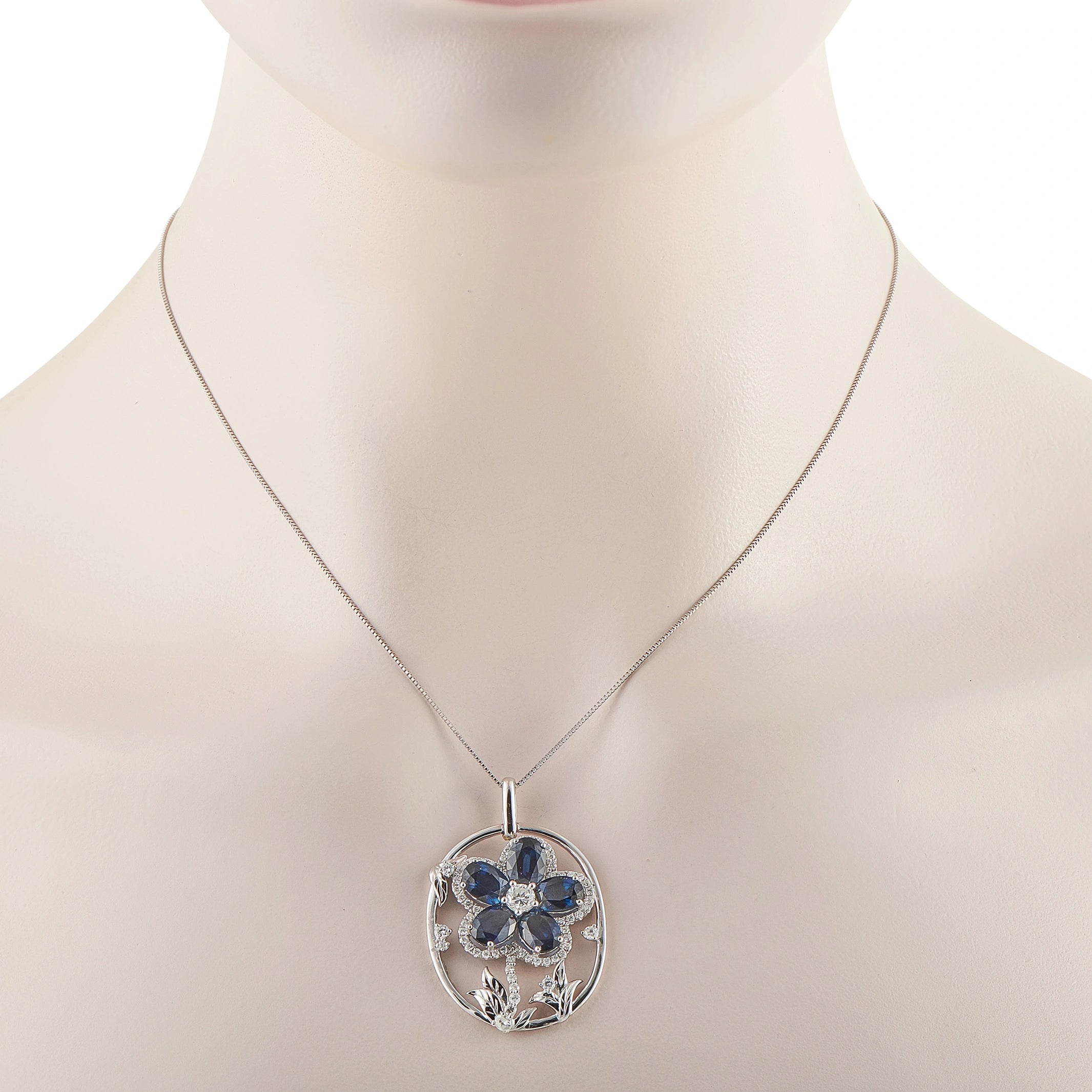 Platinum 1.26ct Diamond and Sapphire Flower Pendant