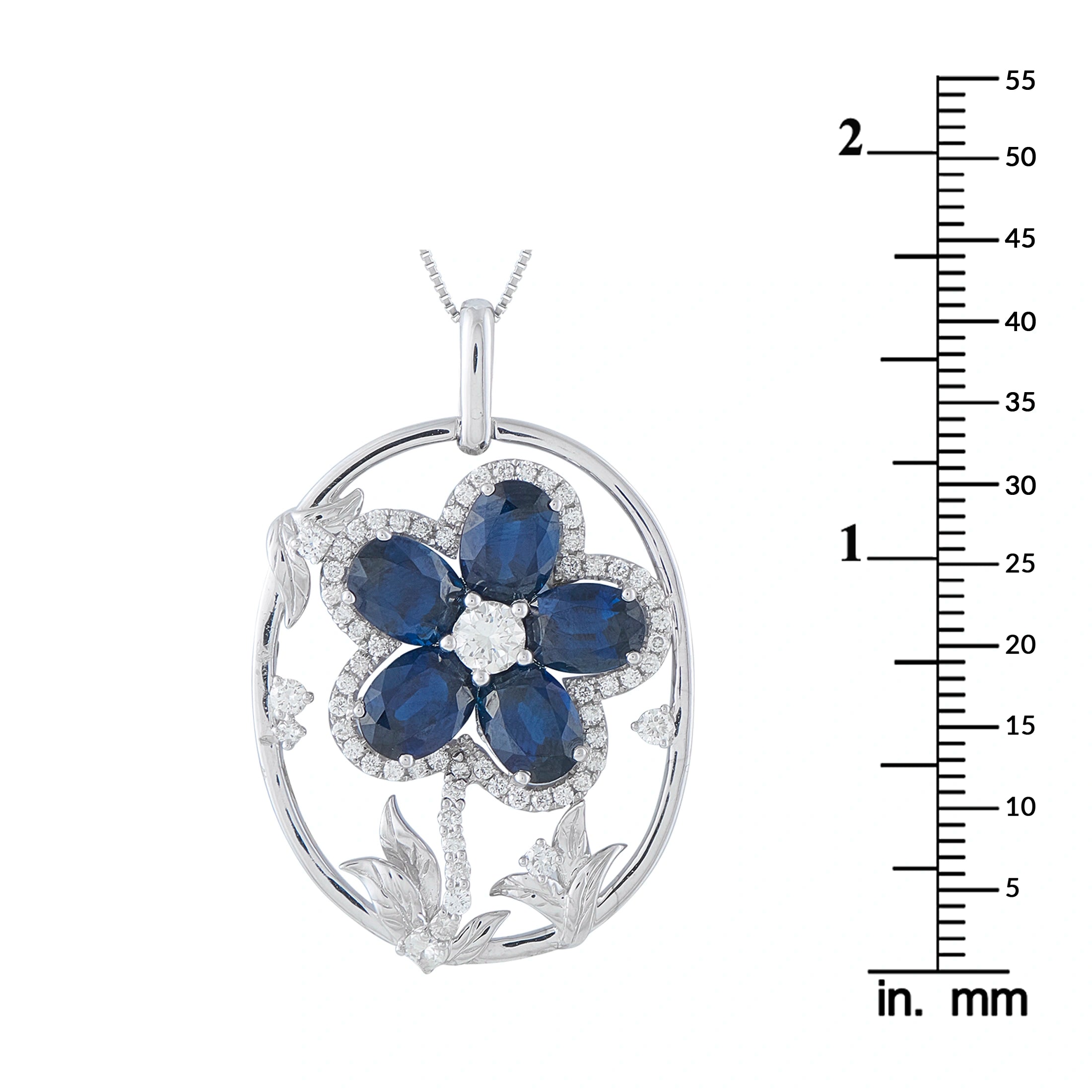 Platinum 1.26ct Diamond and Sapphire Flower Pendant