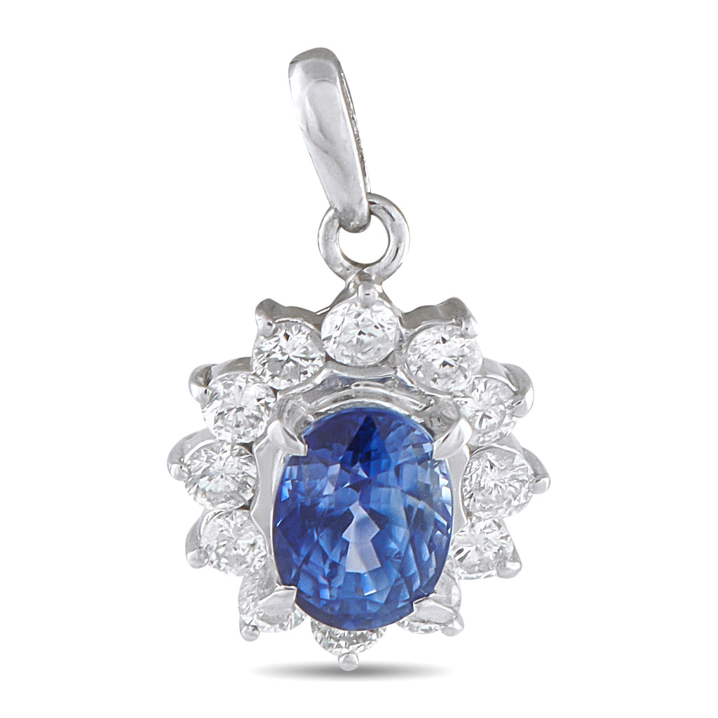 Exclusive Platinum 0.52ct Diamond and Sapphire Pendant MF60-101525 – Add a pop of color to any ensemble with this stunning Pl