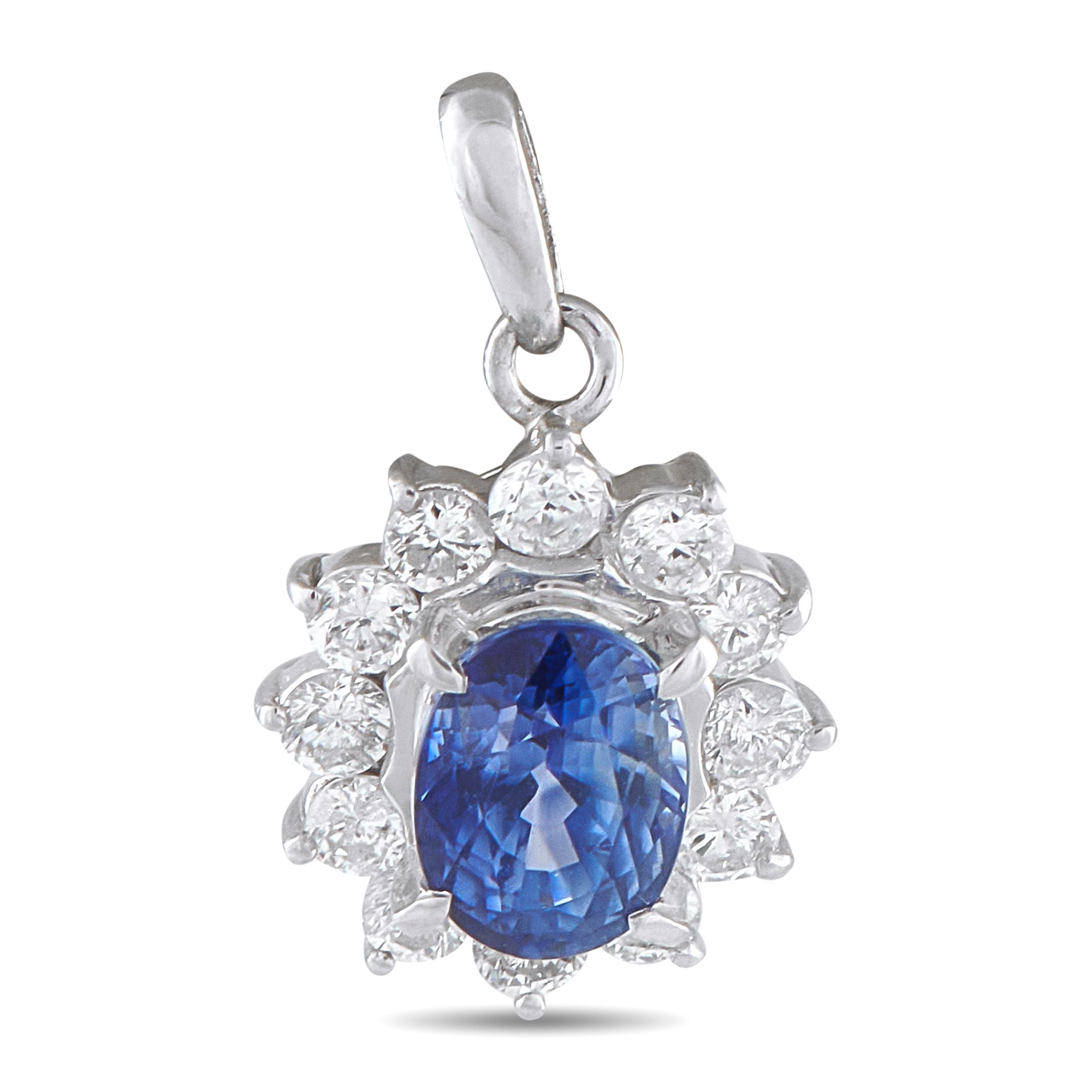 Exclusive Platinum 0.52ct Diamond and Sapphire Pendant MF60-101525 – Add a pop of color to any ensemble with this stunning Pl