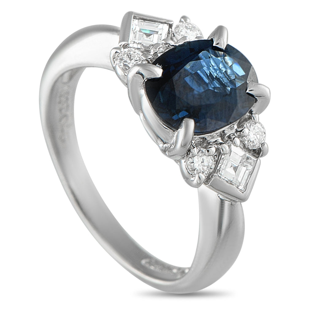 Exclusive Platinum 0.45ct Diamond and Sapphire Ring MF09-073025 – Clean lines, symmetry, and classic detail come together in 