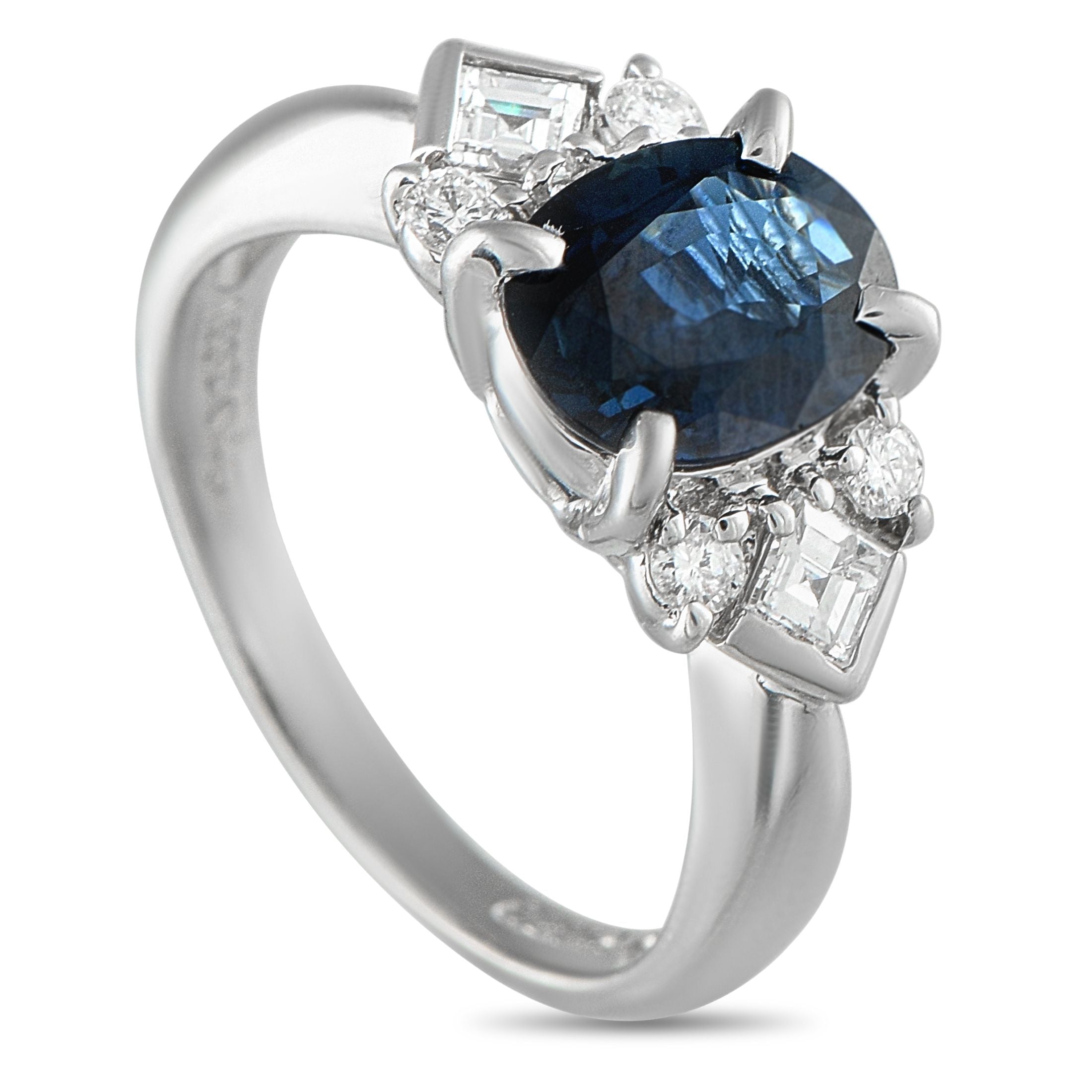 Exclusive Platinum 0.45ct Diamond and Sapphire Ring MF09-073025 – Clean lines, symmetry, and classic detail come together in 