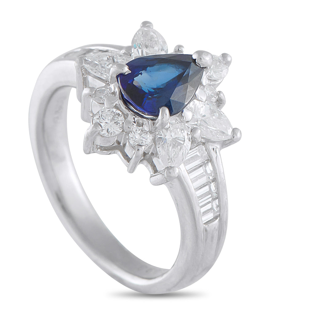 Platinum 0.98ct Diamond and Sapphire Ring