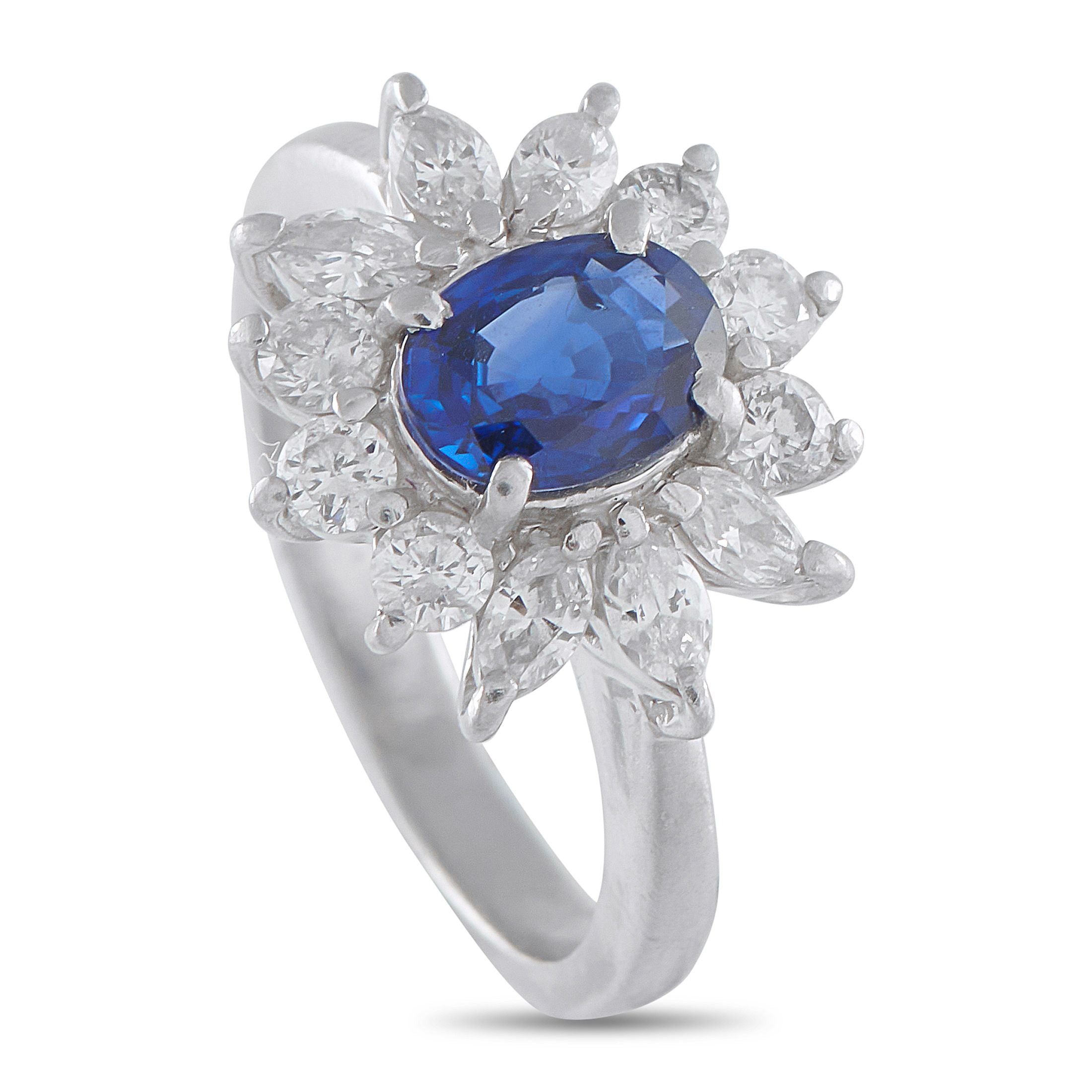 Exclusive Platinum 0.77ct Diamond and Sapphire Ring MF12-092525 – This luxury ring positively radiates light