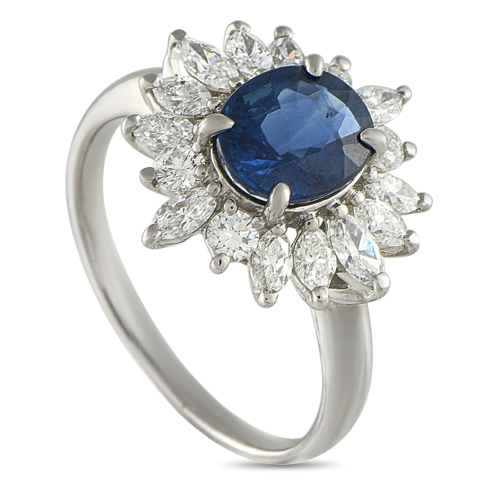 Exclusive Platinum 1.17ct Diamond and Sapphire Ring MF02-092625 – A classic design makes this luxury ring truly timeless