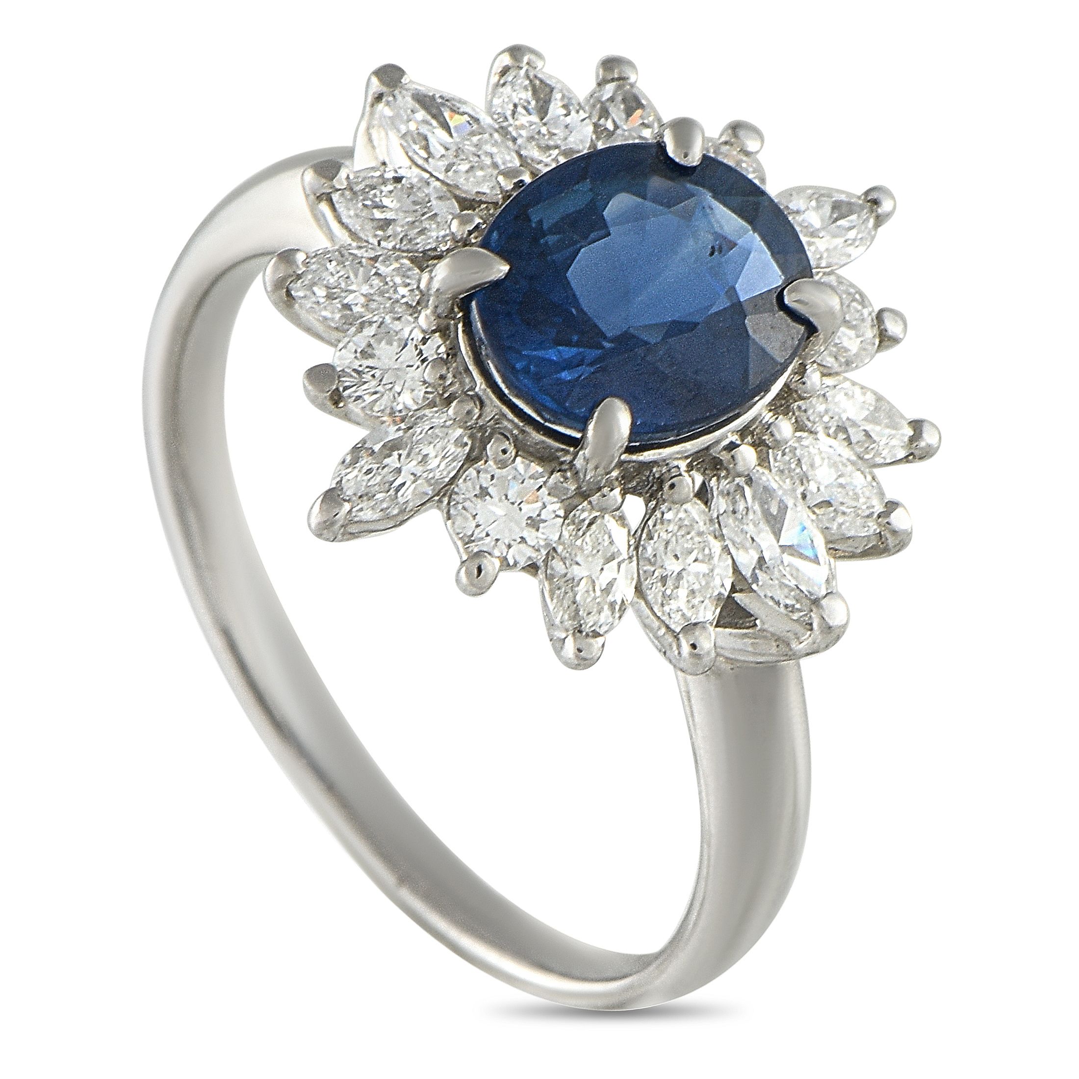 Exclusive Platinum 1.17ct Diamond and Sapphire Ring MF02-092625 – A classic design makes this luxury ring truly timeless