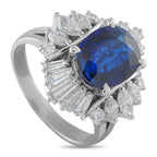 Exclusive Platinum 1.37ct Diamond and Sapphire Ring - This Exclusive  ring’s 3.31-carat sapphire takes the spotlight within a radiant ballerina halo of baguette, marquise, and rou