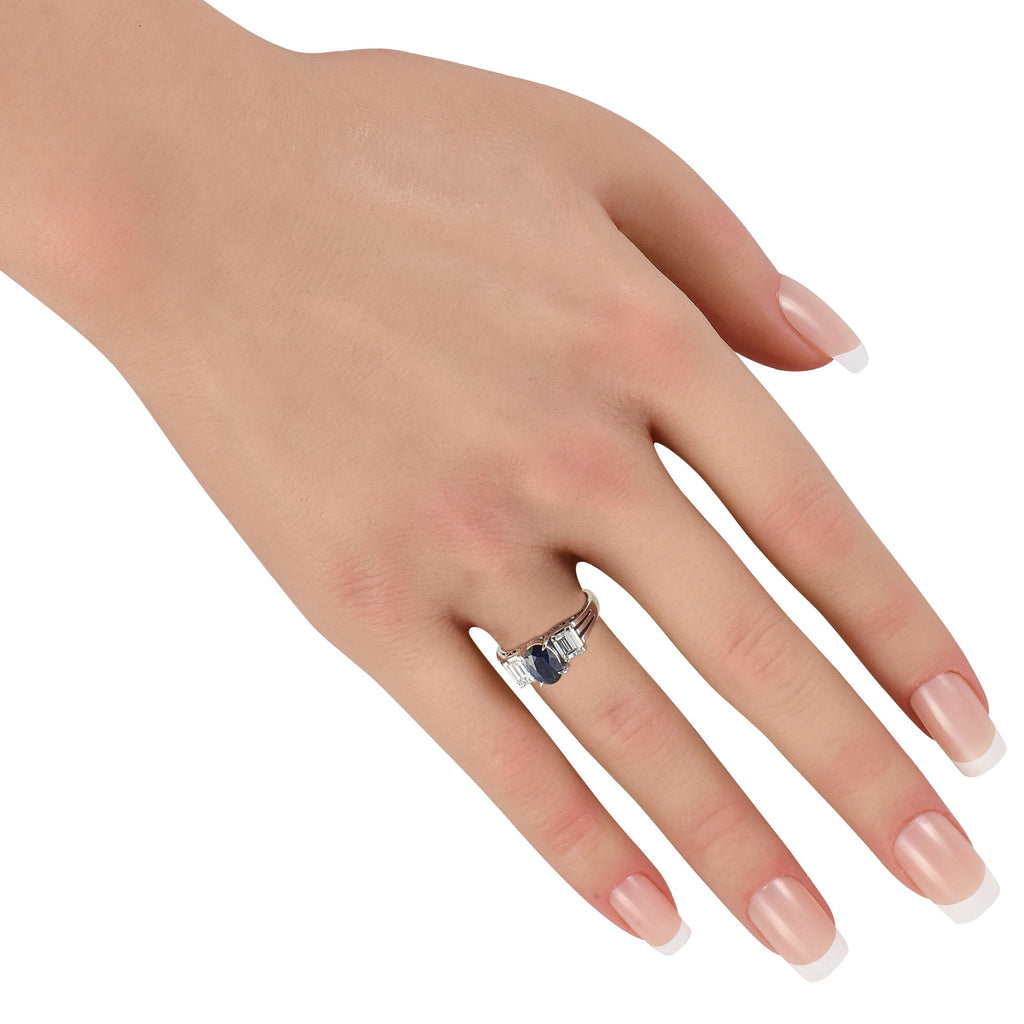Exclusive Platinum 0.68ct Diamond and Sapphire Three-Stone Ring