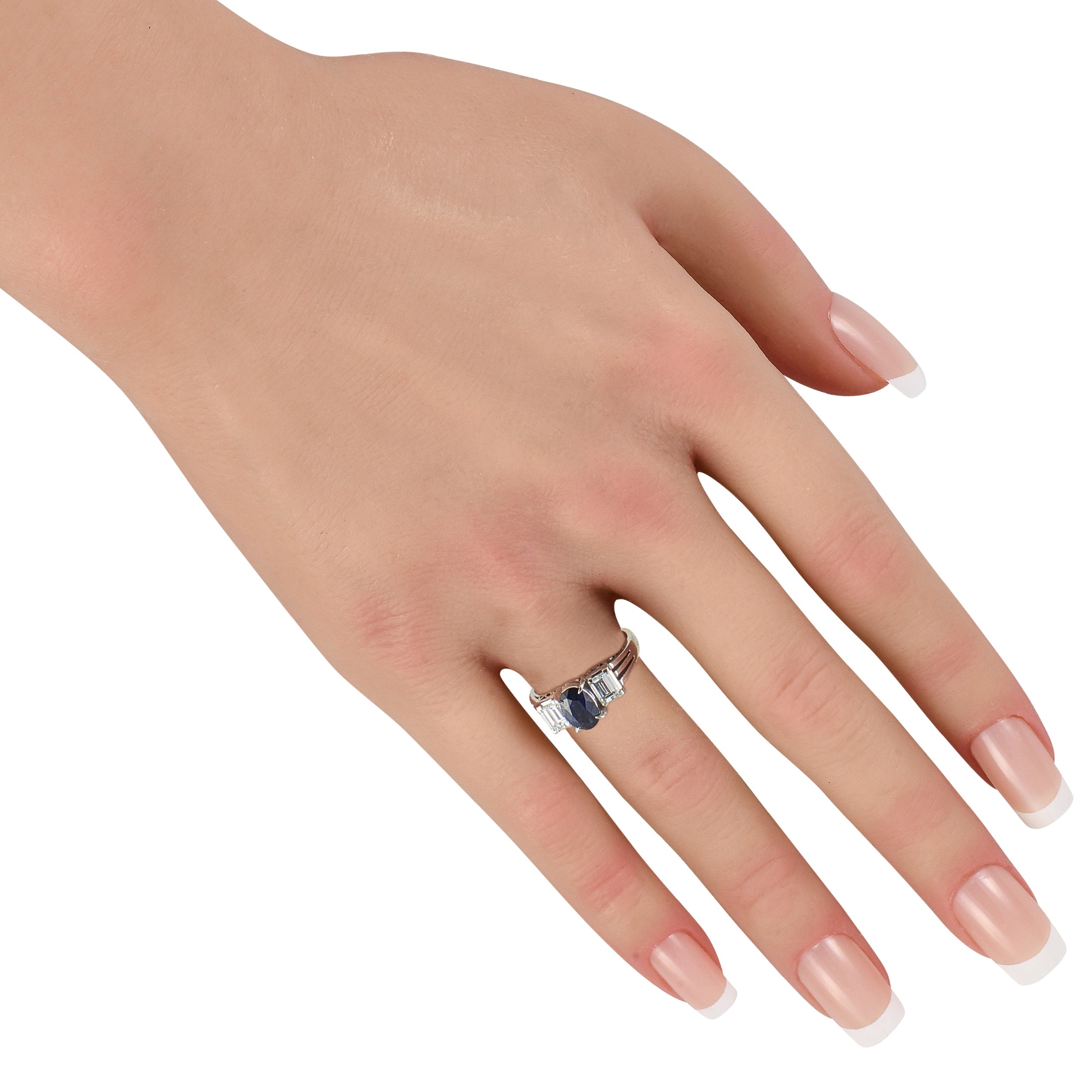 Platinum 0.68ct Diamond and Sapphire Three-Stone Ring
