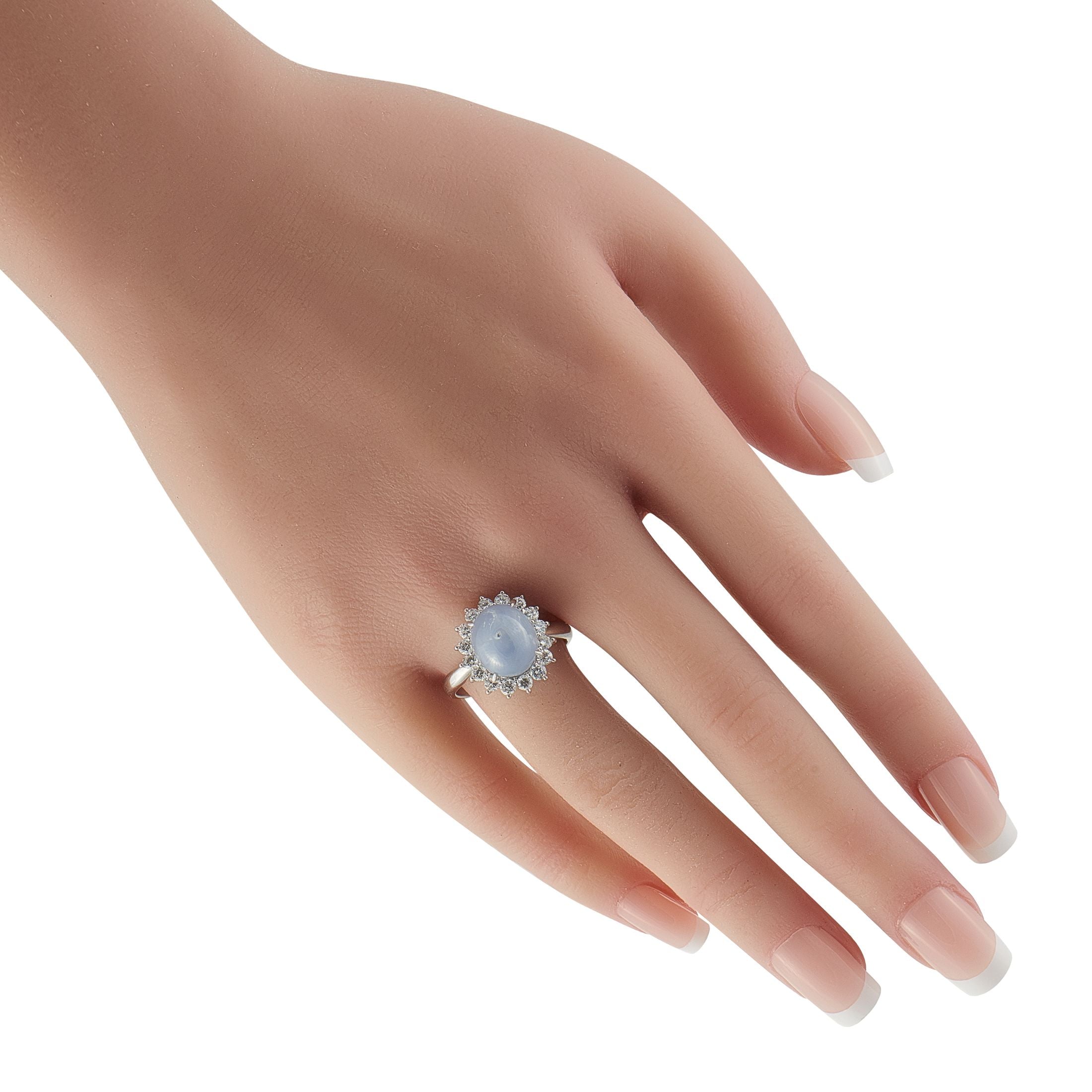 Exclusive Platinum 0.80ct Diamond and Baby Blue Sapphire Ring
