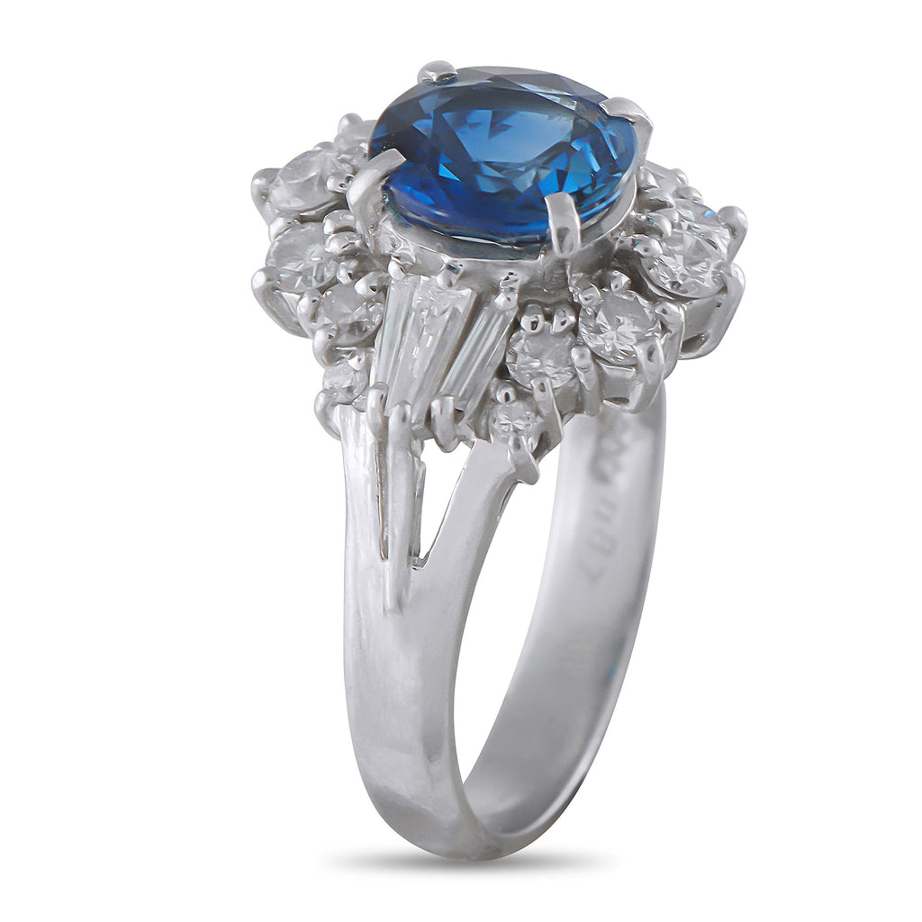 Exclusive Platinum 0.87ct Diamond and Sapphire Ring