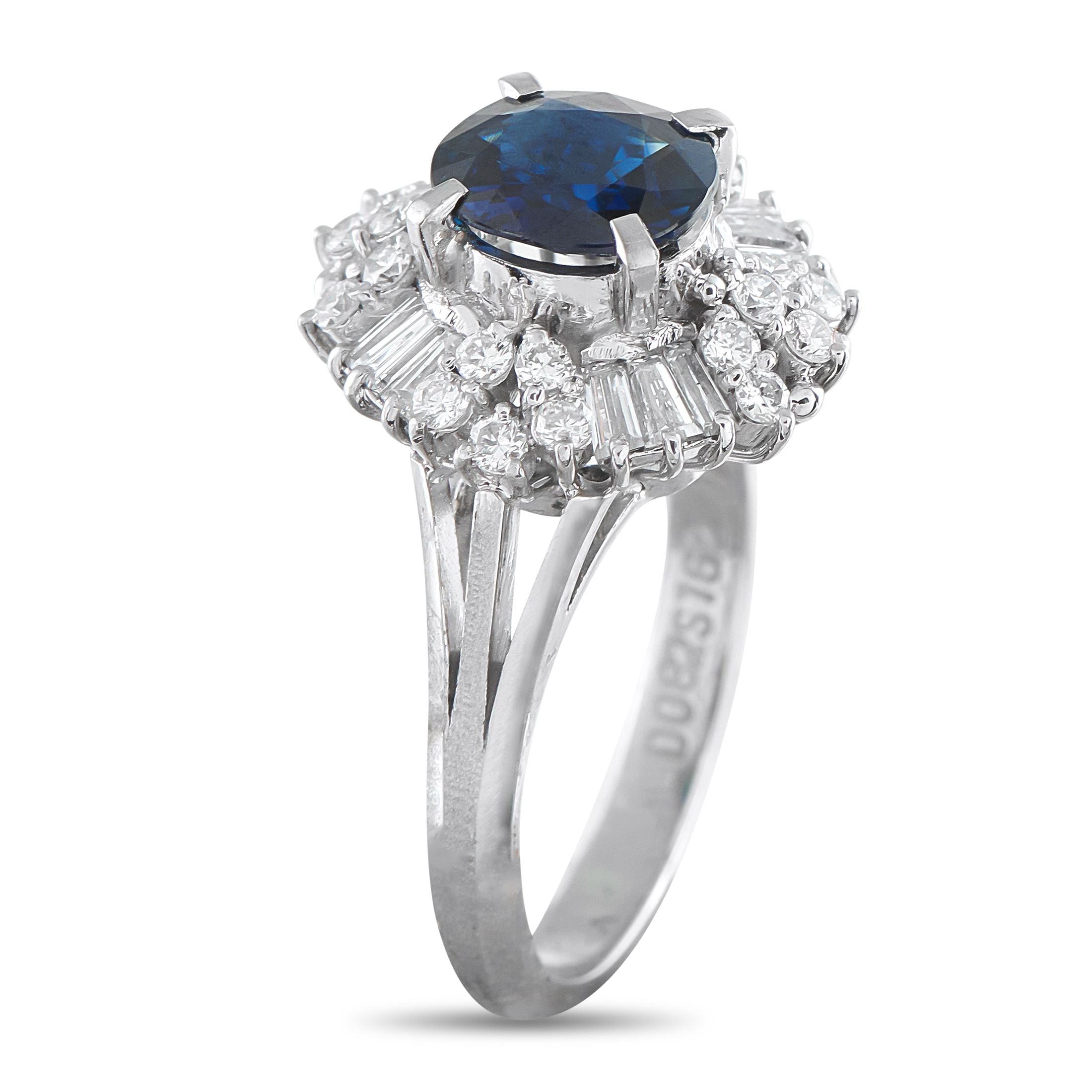 Exclusive Platinum 0.82ct Diamond and Sapphire Ring