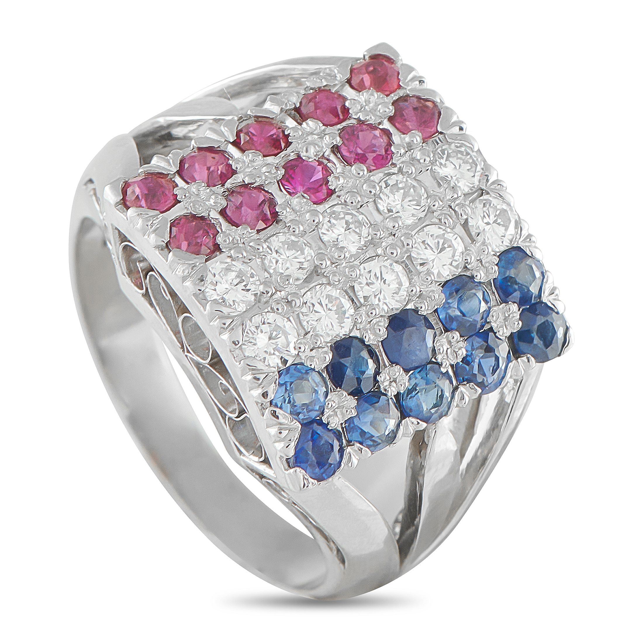 Exclusive Platinum 0.45ct Diamond and Sapphire Ring MF33-101725 – Bright bands of color ensure this ring will continually cat