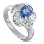 Platinum 0.43ct Diamond and Blue Sapphire Pinwheel Halo Ring