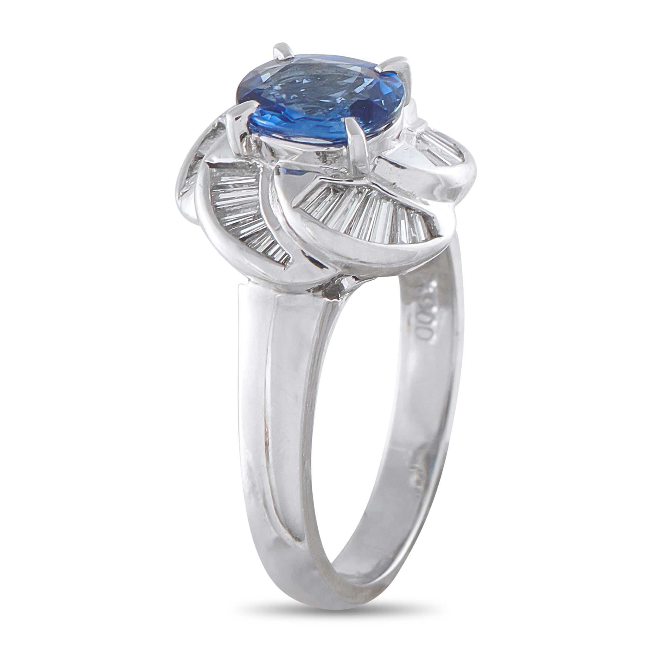 Platinum 0.43ct Diamond and Blue Sapphire Pinwheel Halo Ring