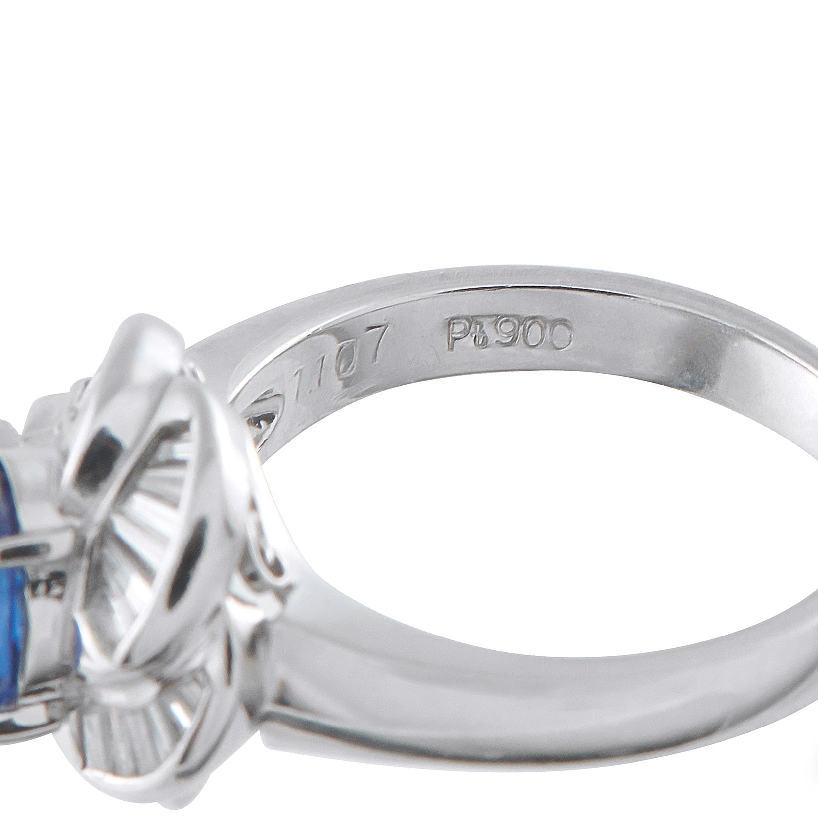 Platinum 0.43ct Diamond and Blue Sapphire Pinwheel Halo Ring