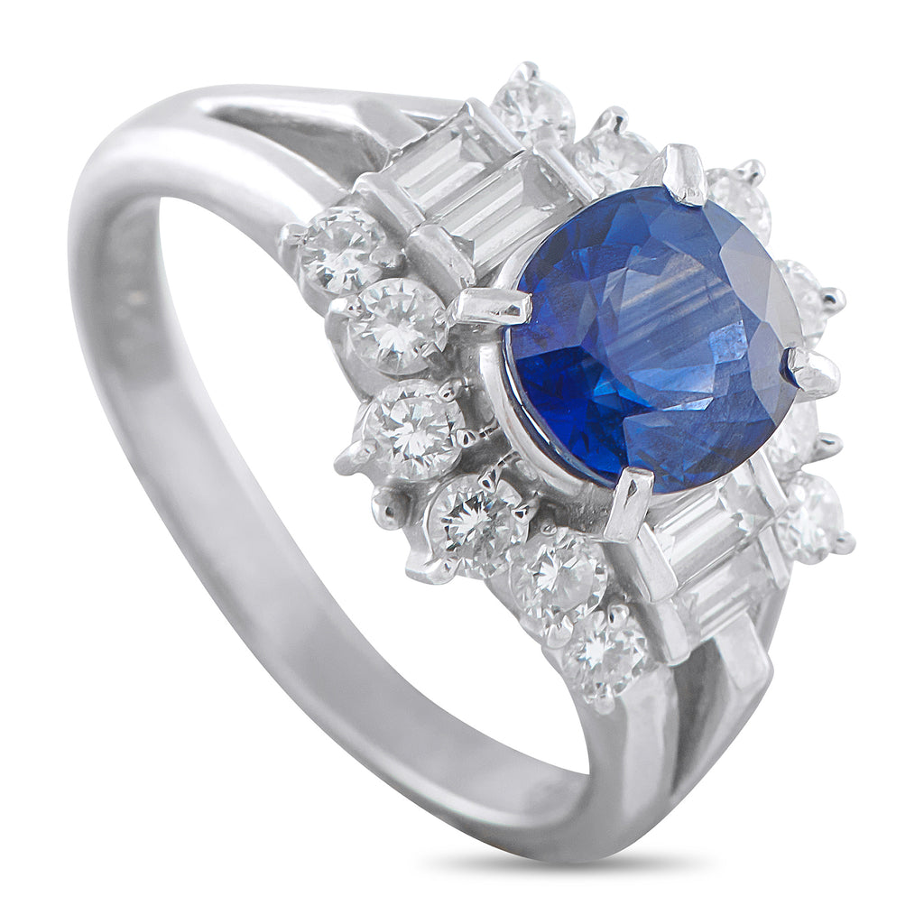 Platinum 0.87ct Diamond and Sapphire Ring