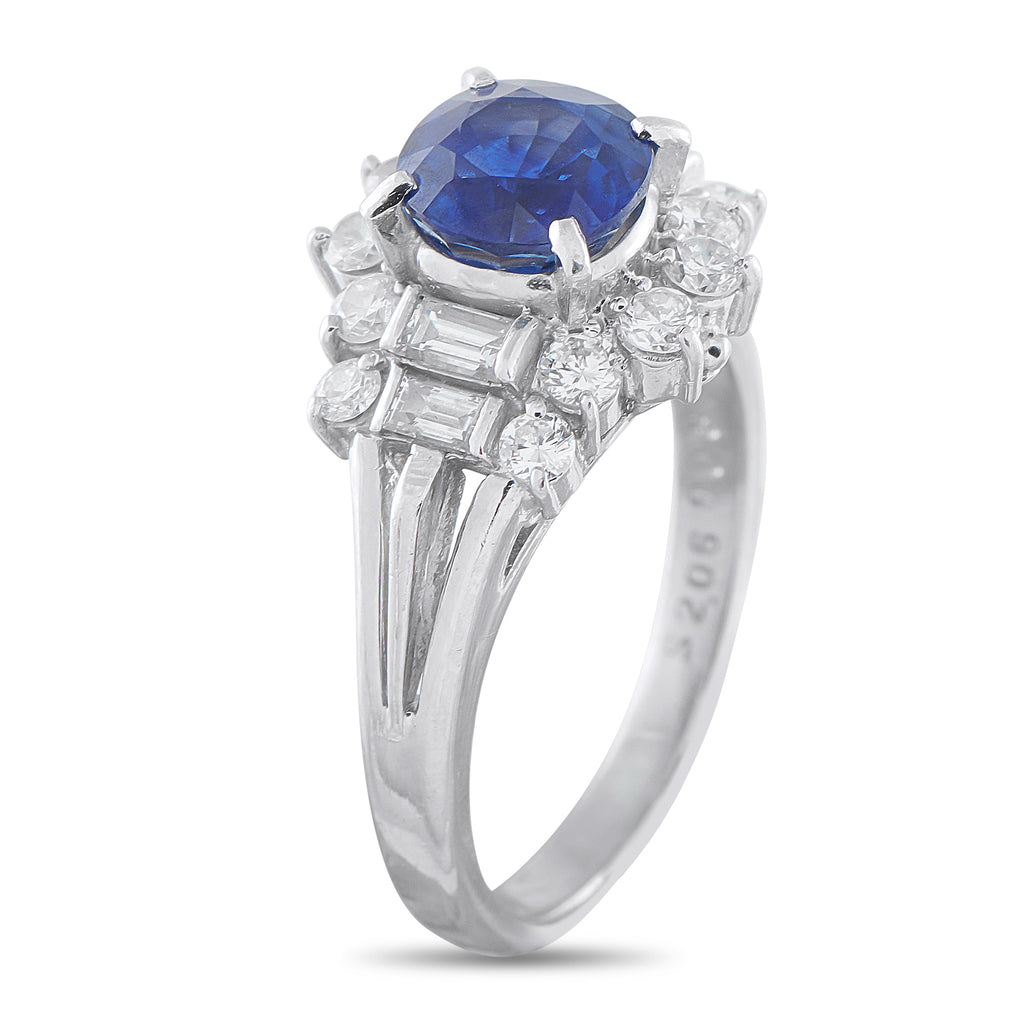 Platinum 0.87ct Diamond and Sapphire Ring