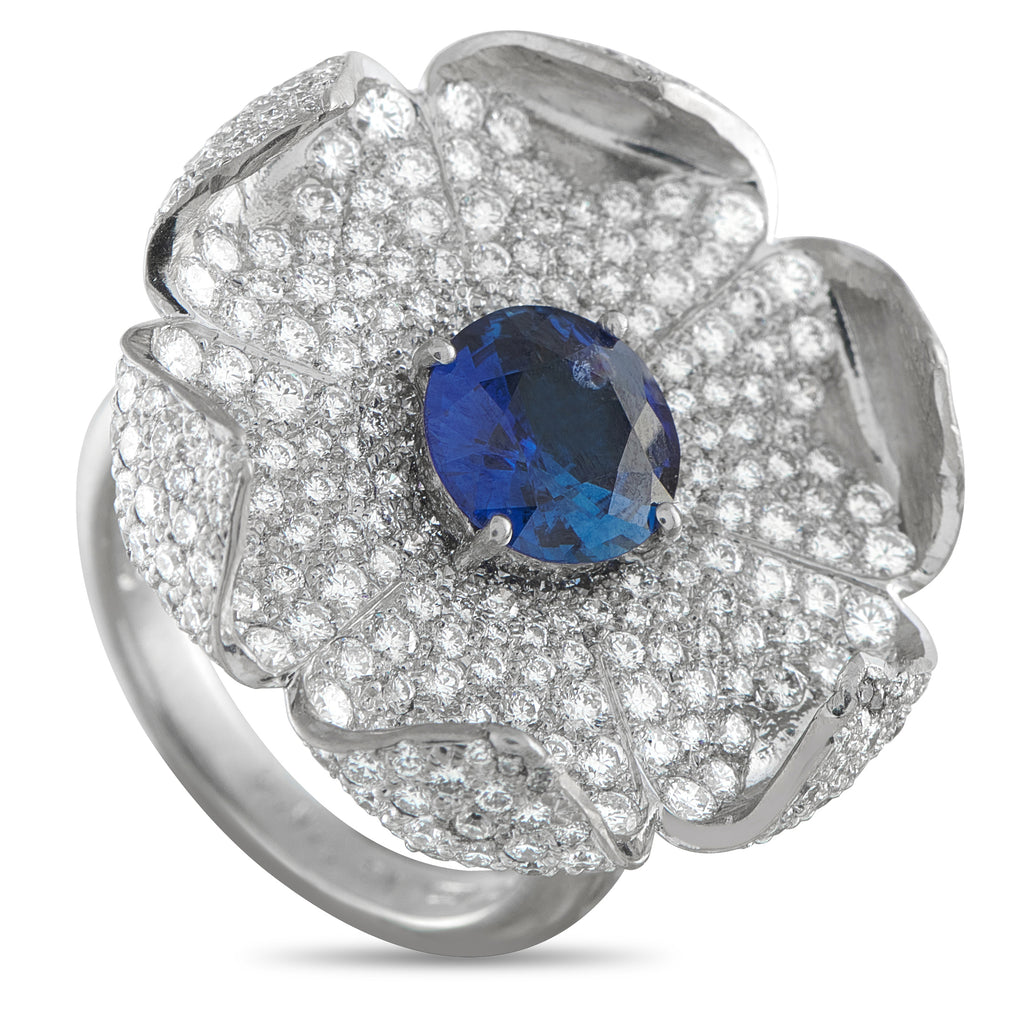 Platinum 2.50ct Diamond and Sapphire Flower Ring