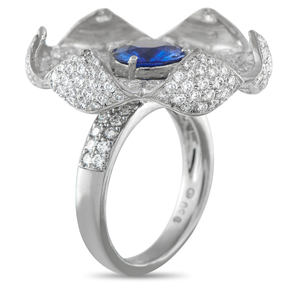 Platinum 2.50ct Diamond and Sapphire Flower Ring