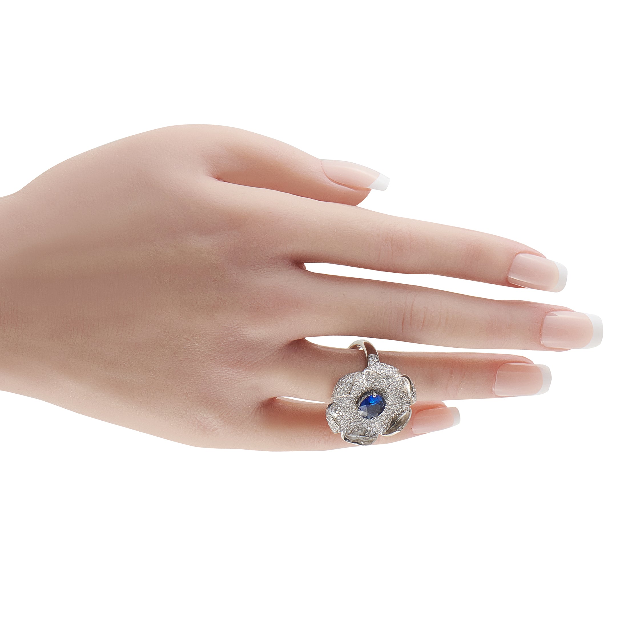 Platinum 2.50ct Diamond and Sapphire Flower Ring
