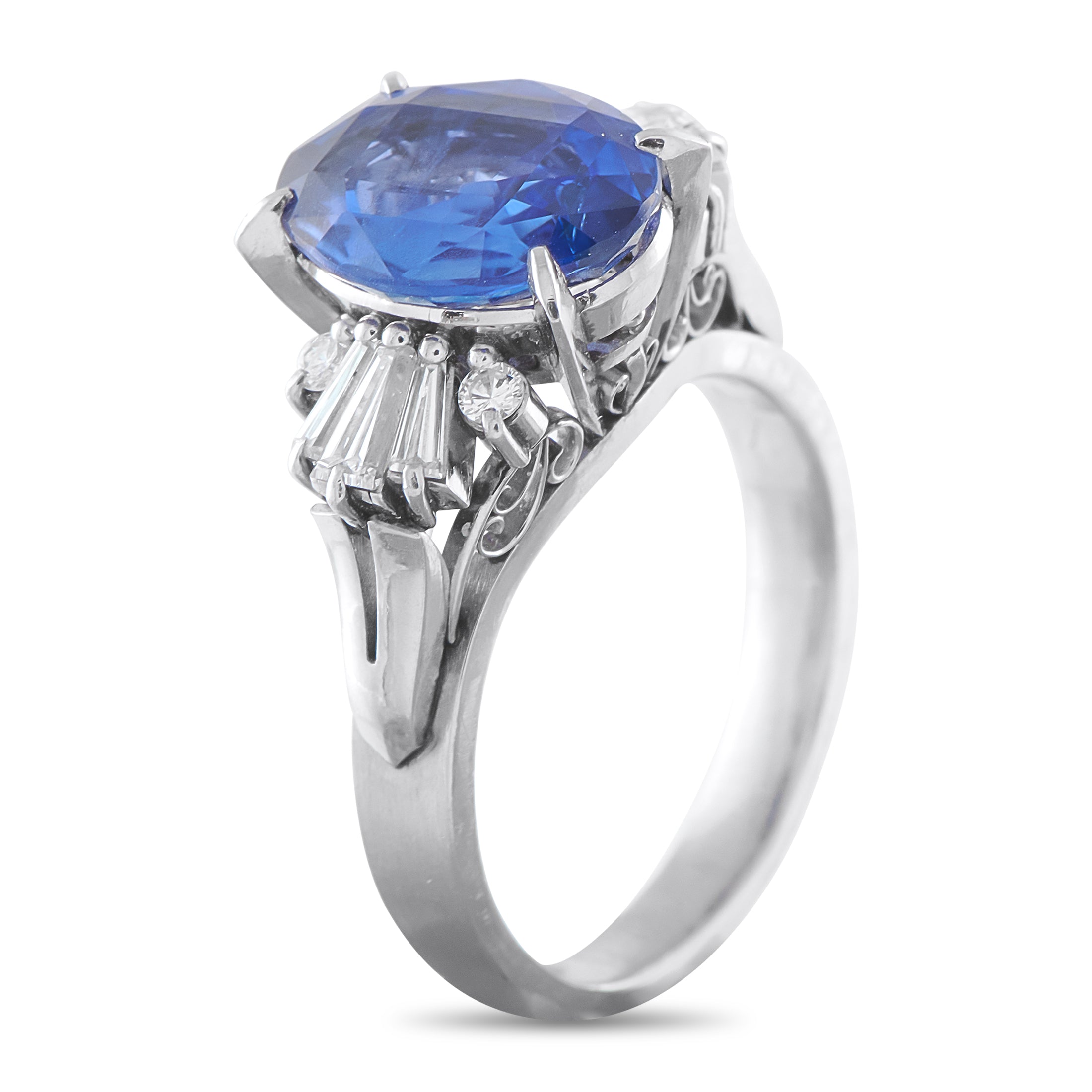 Platinum 0.56ct Diamond and Sapphire Ring