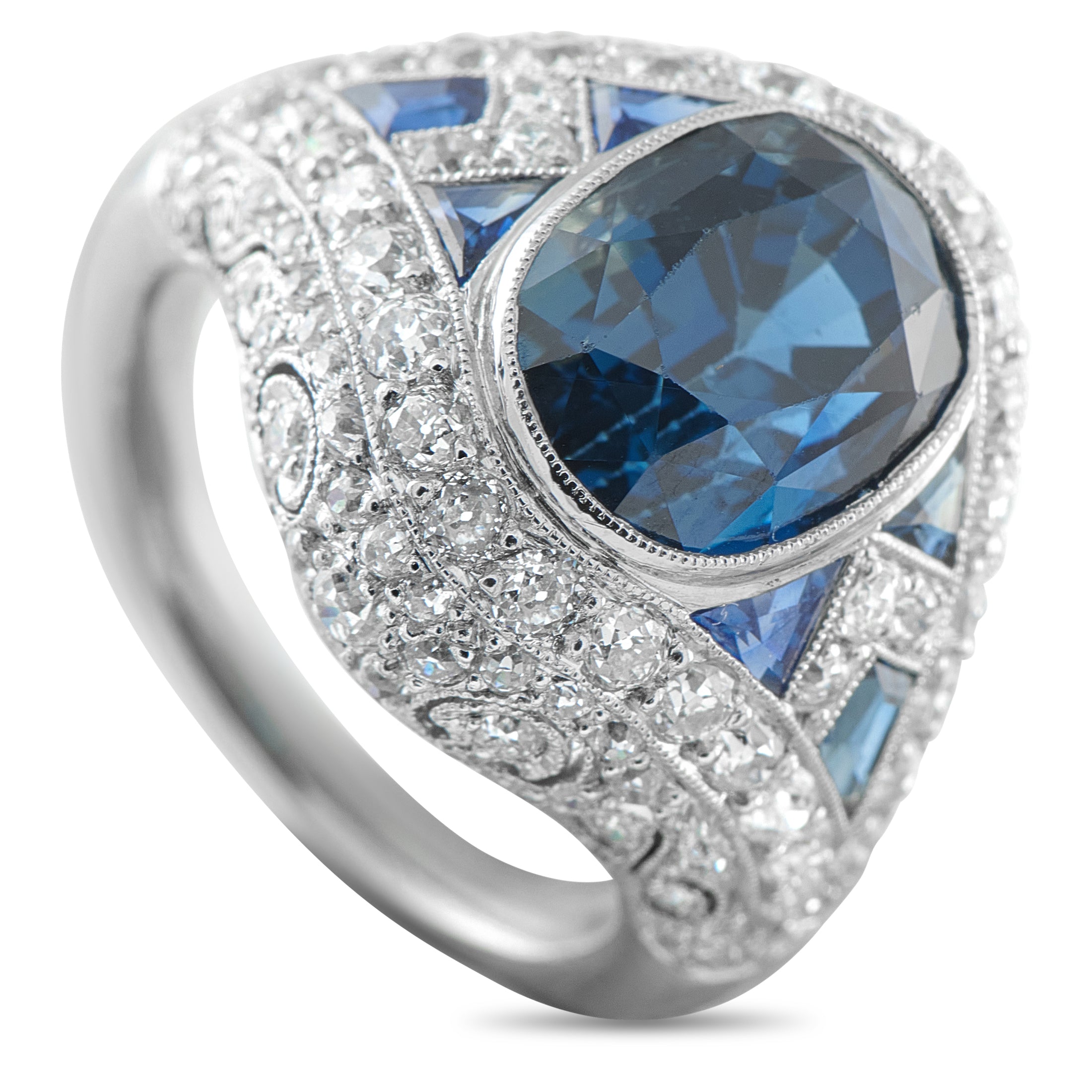 Art Deco Platinum 1.30ct Diamond and Sapphire Ring