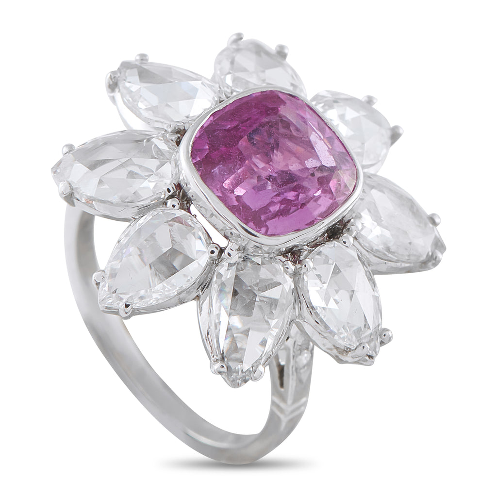 Platinum 3.85ct Diamond and Sapphire Flower Ring