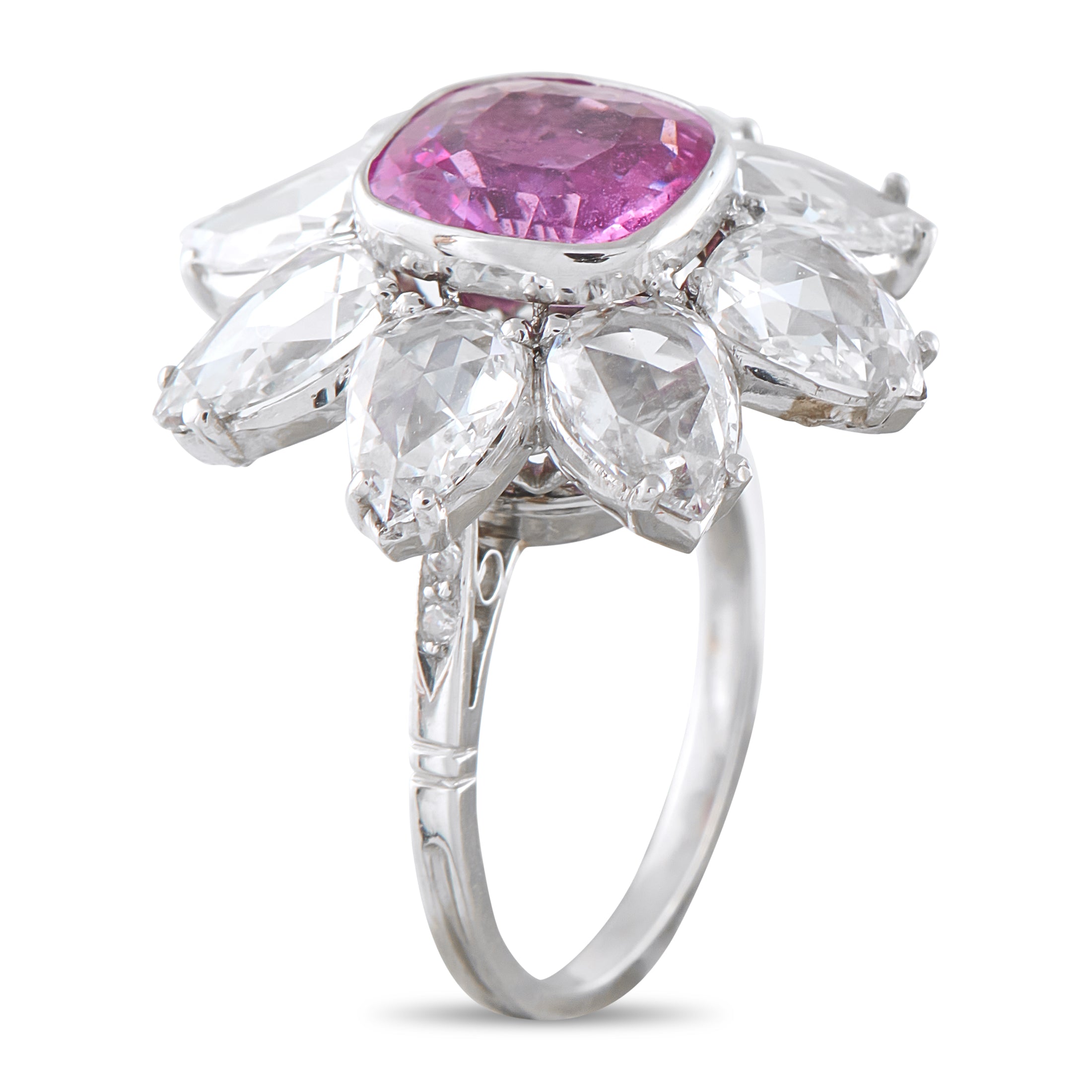 Platinum 3.85ct Diamond and Sapphire Flower Ring