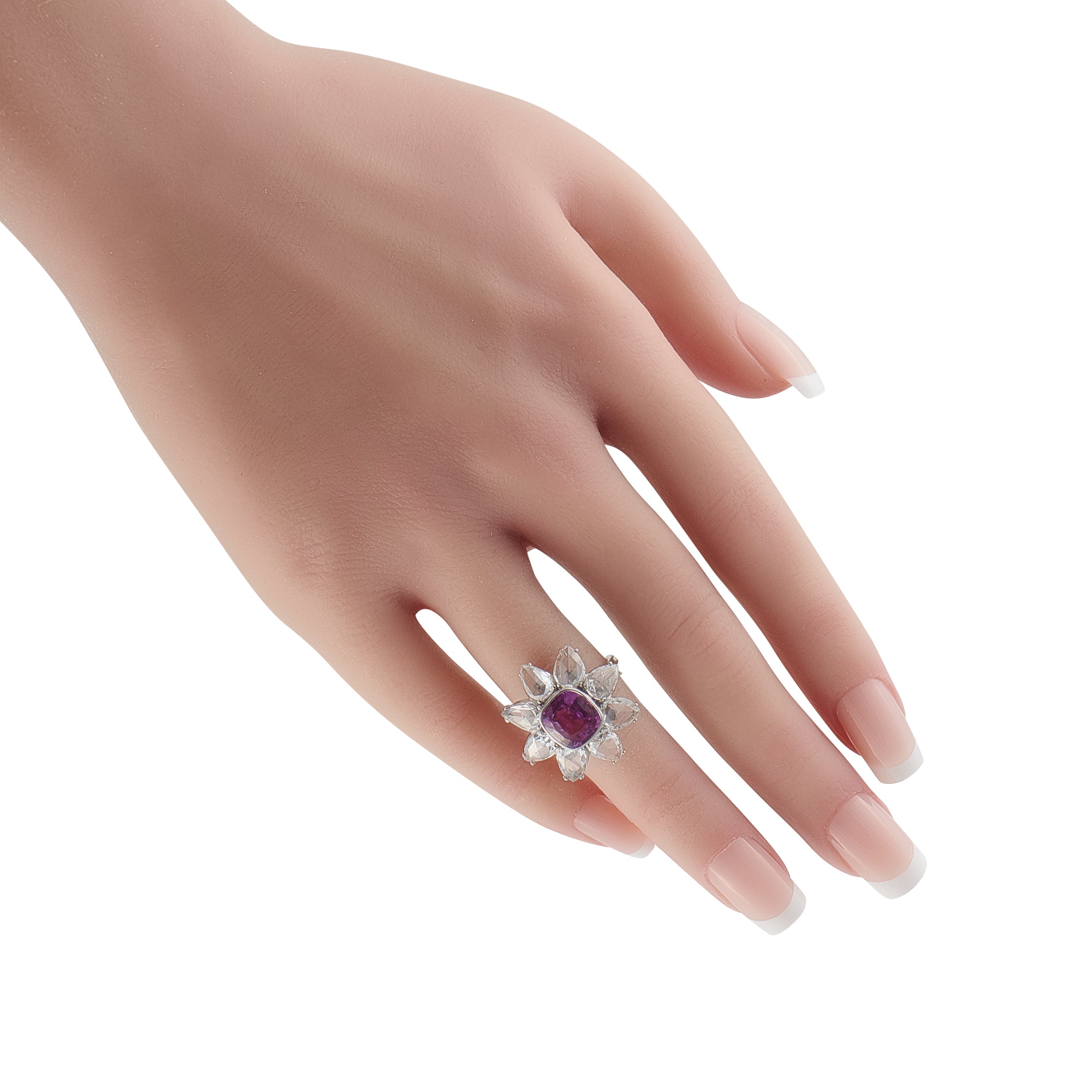 Platinum 3.85ct Diamond and Sapphire Flower Ring