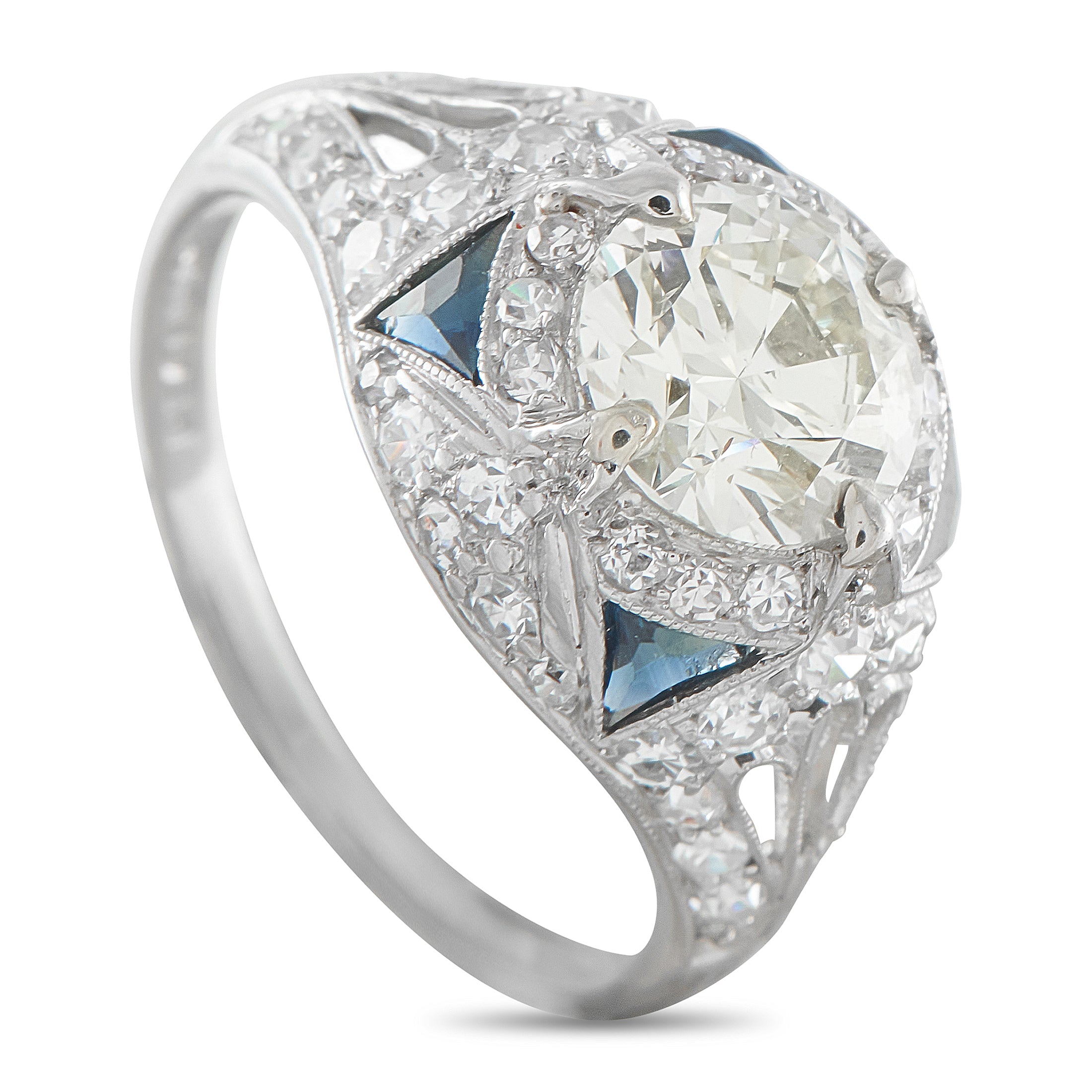 Platinum 2.0ct Diamond and Sapphire Art Deco Ring