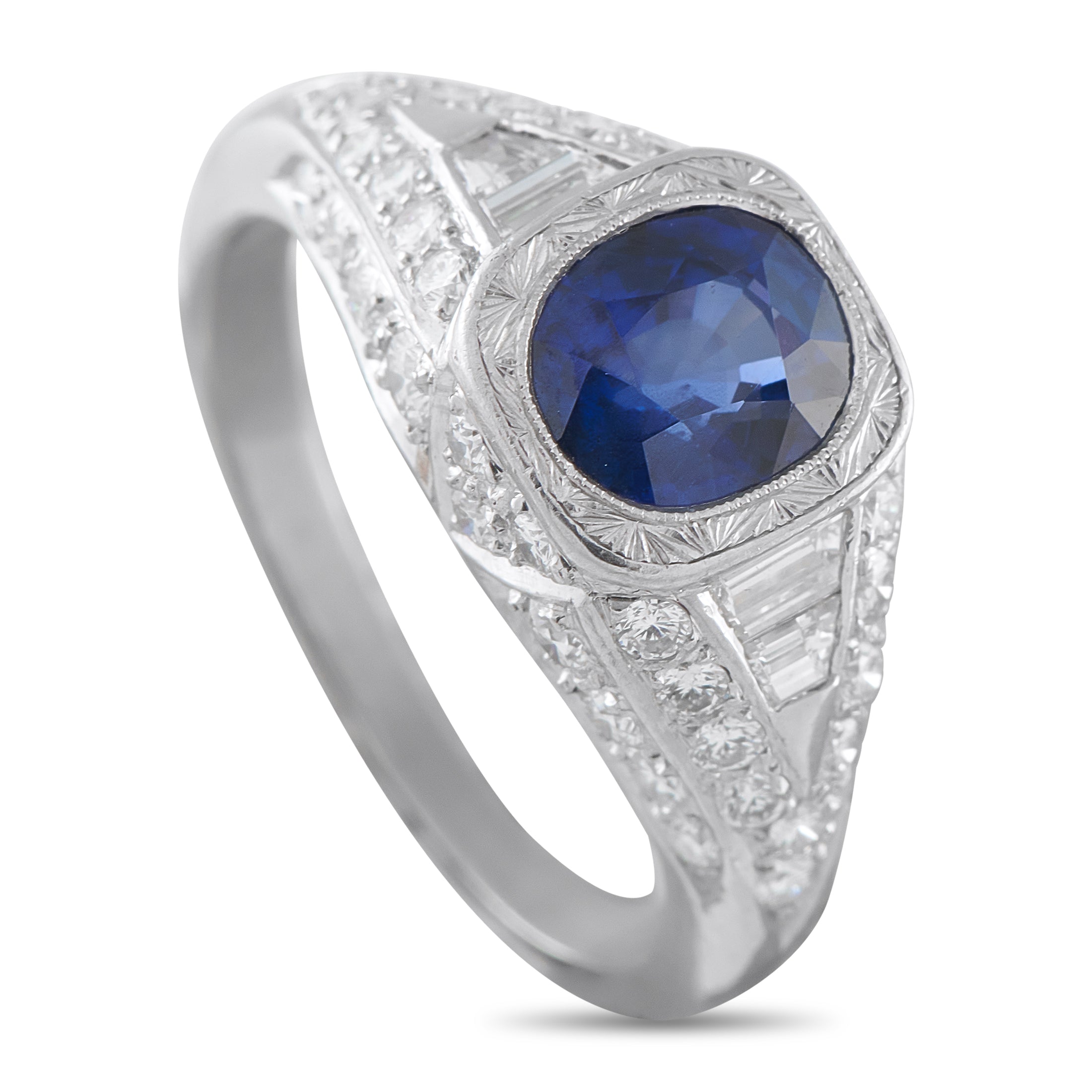 Platinum 0.62ct Diamond and Sapphire Ring