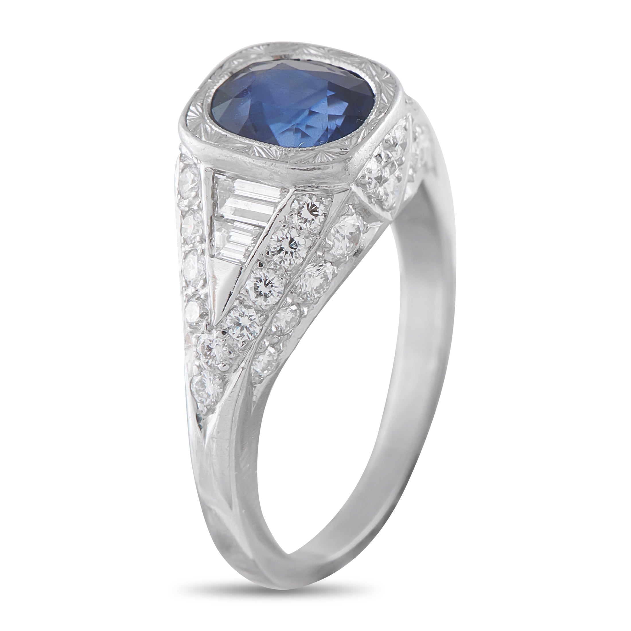 Platinum 0.62ct Diamond and Sapphire Ring