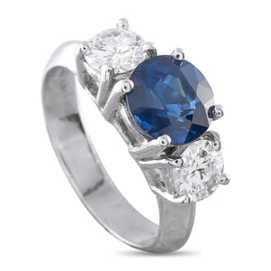 Platinum 0.98ct Diamond and Sapphire Three-Stone Ring