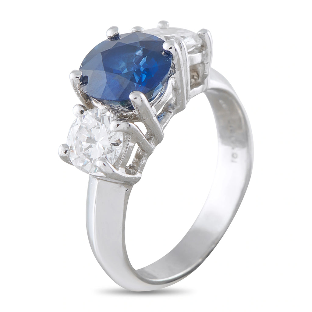 Platinum 0.98ct Diamond and Sapphire Three-Stone Ring