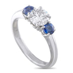 Platinum 0.80ct Diamond Sapphire Three Stone Ring